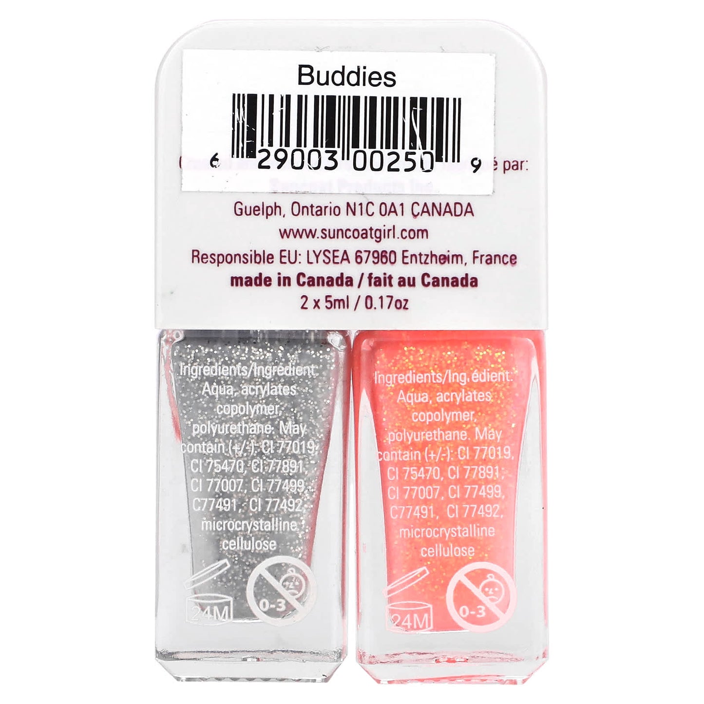 SuncoatGirl, Buddies Nail Polish Duo Set, Silver & Coral Glitter, 2 Piece Set - Image 2