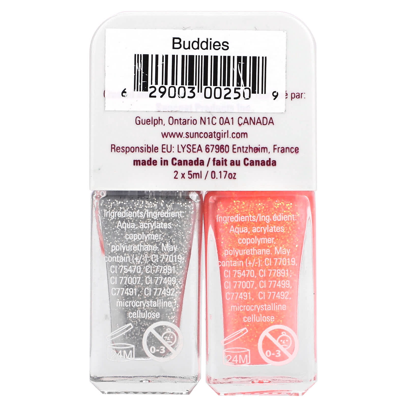 SuncoatGirl, Buddies Nail Polish Duo Set, Silver & Coral Glitter, 2 Piece Set - Image 2