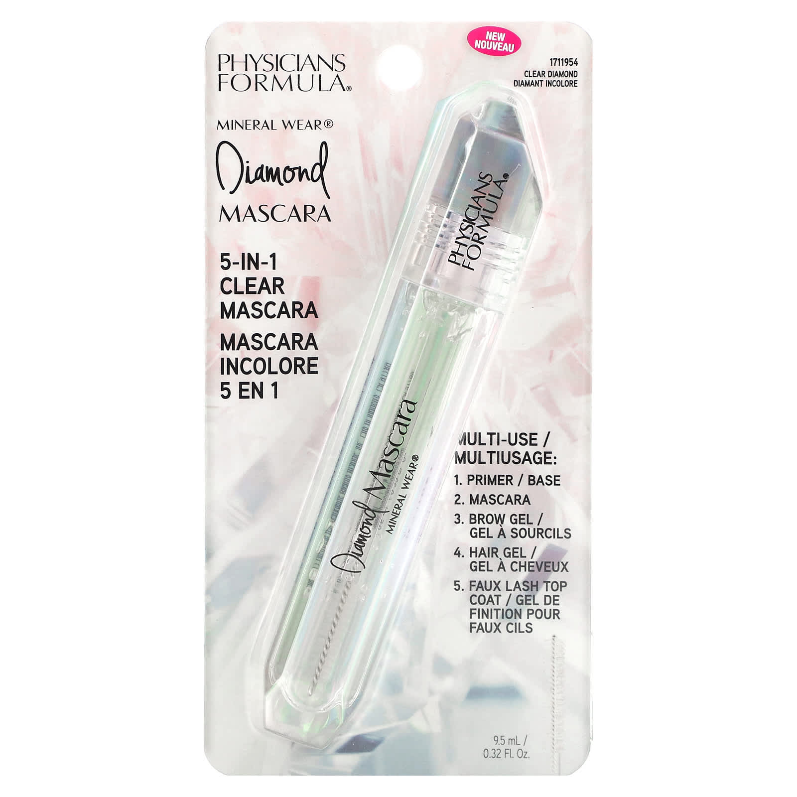 Physicians Formula, Mineral Wear, Diamond Mascara, 5-In-1 Clear Mascara, 1711954 Clear Diamond, 0.32 fl oz (9.5 ml) - Image 2