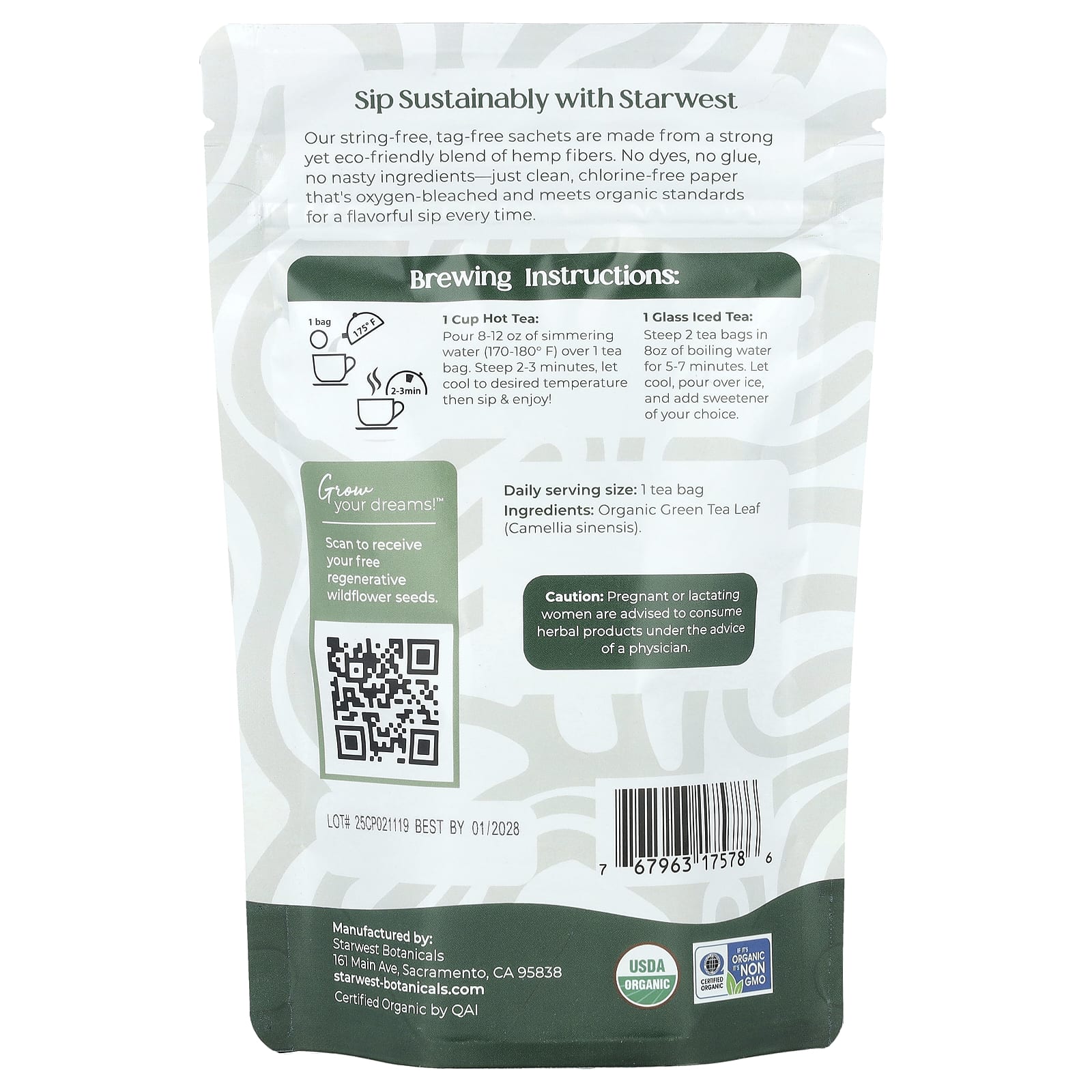 Starwest Botanicals, Organic Green Tea, 20 Tea Bags, 1.4 oz (40 g) - Image 2