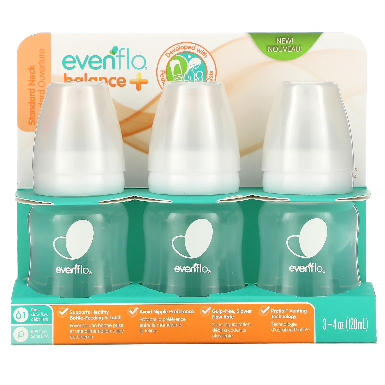 Evenflo Balance+ Bottles - 3 Pack, 0+ Months, BPA-Free, Slow Flow - Image 1