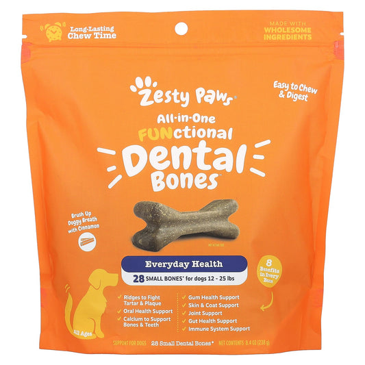 Zesty Paws, All-In-One  Functional Dental Bones, For Dogs, All Ages, Cinnamon, 28 Small Dental Bones, 8.4 oz (238 g) - Image 1