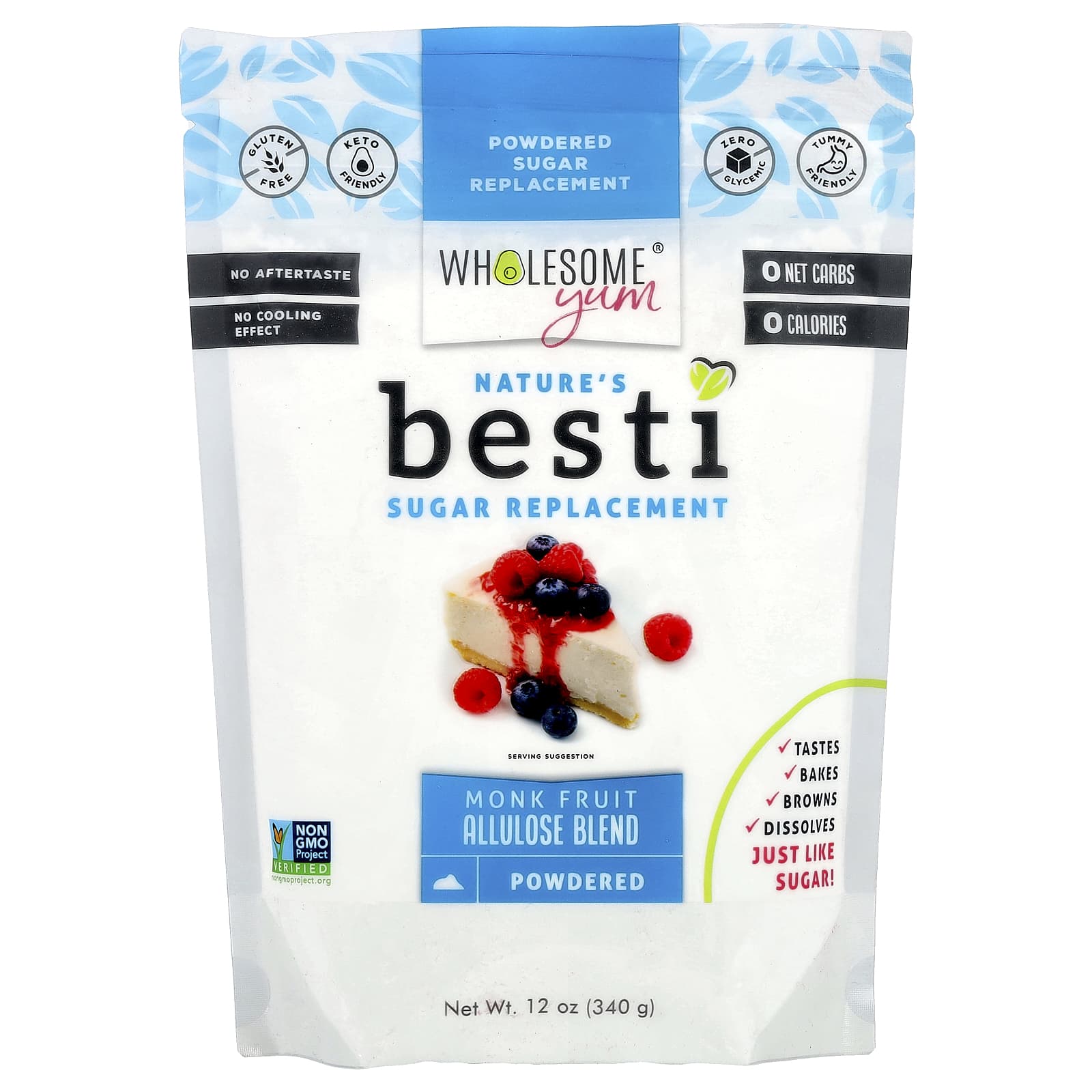 Wholesome Yum, Besti, Powdered Sugar Replacement, Monk Fruit Allulose Blend, 12 oz (340 g) - Image 1