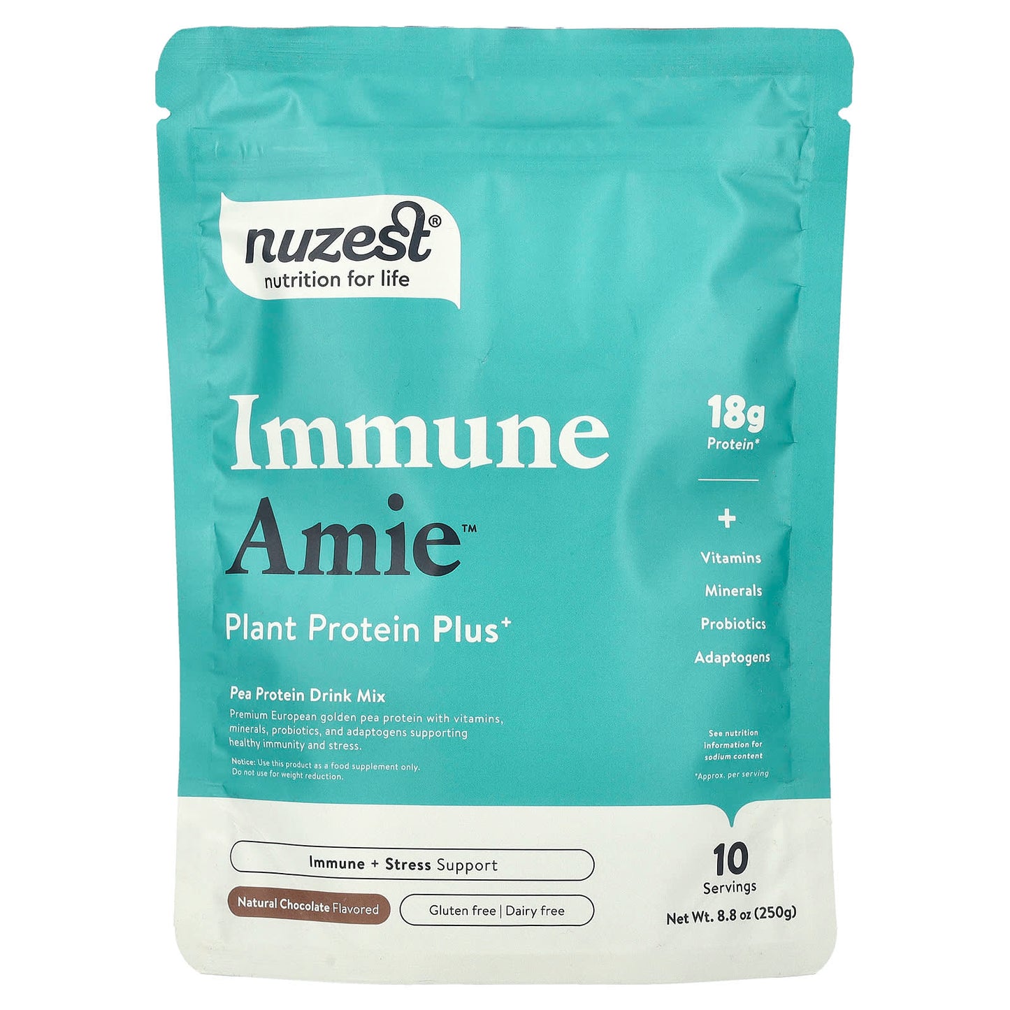 Nuzest, Immune Amie™, Plant Protein Plus+, Natural Chocolate, 8.8 oz (250 g) - Image 1