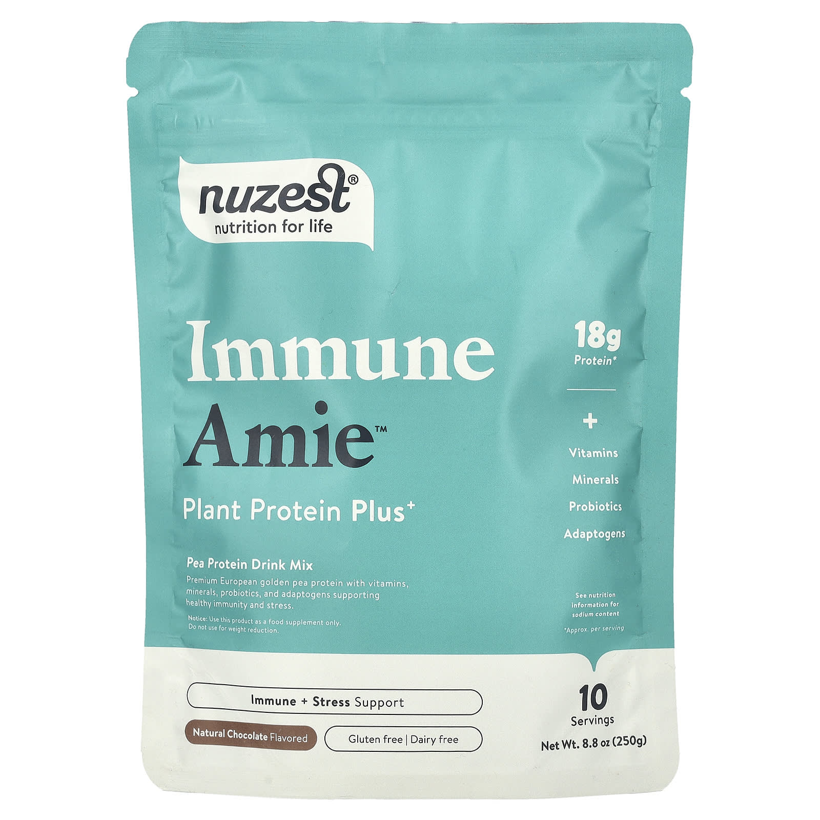 Nuzest, Immune Amie™, Plant Protein Plus+, Natural Chocolate, 8.8 oz (250 g) - Image 1