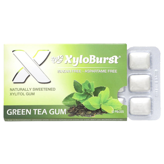 Xyloburst, Xylitol Gum, Green Tea, 12 Pieces - Image 1