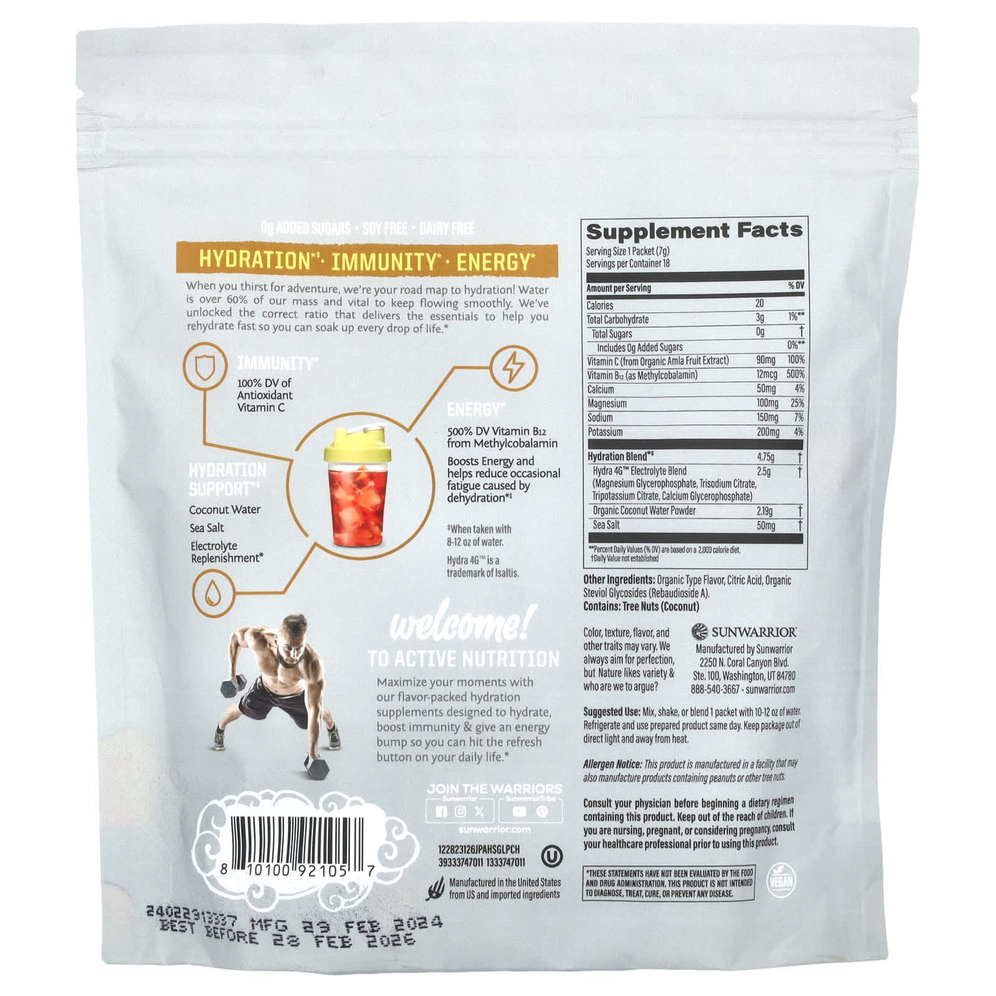 Sunwarrior, Sport, Active Hydration, Juicy Pineapple, 18 Packets, 0.24 oz (7 g) Each - Image 2