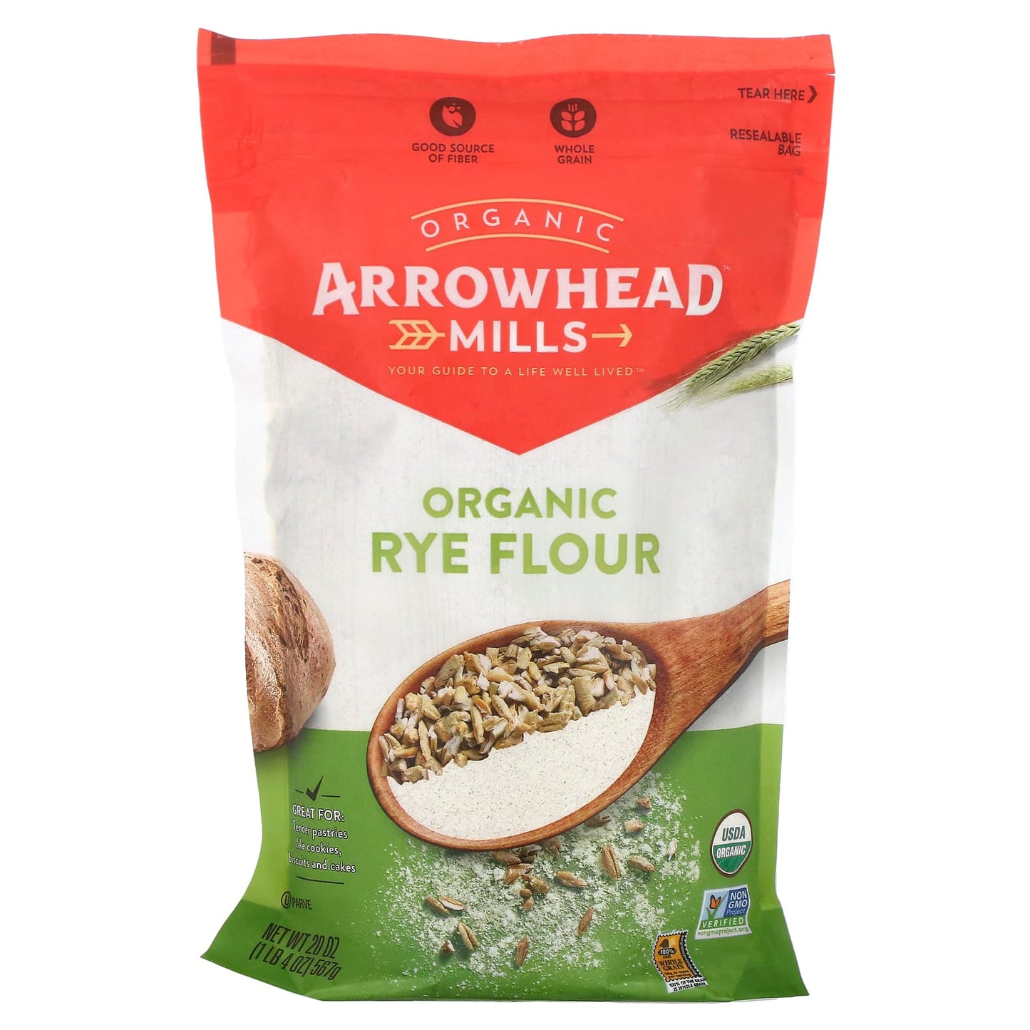 Organic Rye Flour by Arrowhead Mills - 20 oz (567g) - Image 1