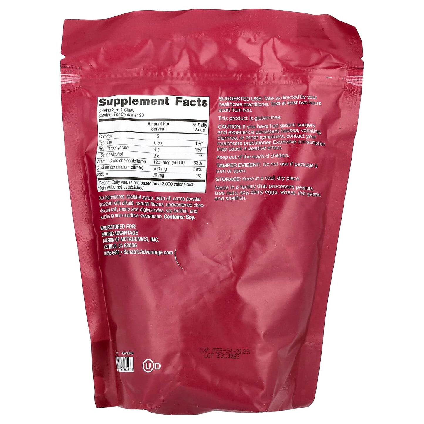 Bariatric Calcium Citrate Chewy Bites, Sugar-Free, Chocolate, 90 Soft Chews - Image 2
