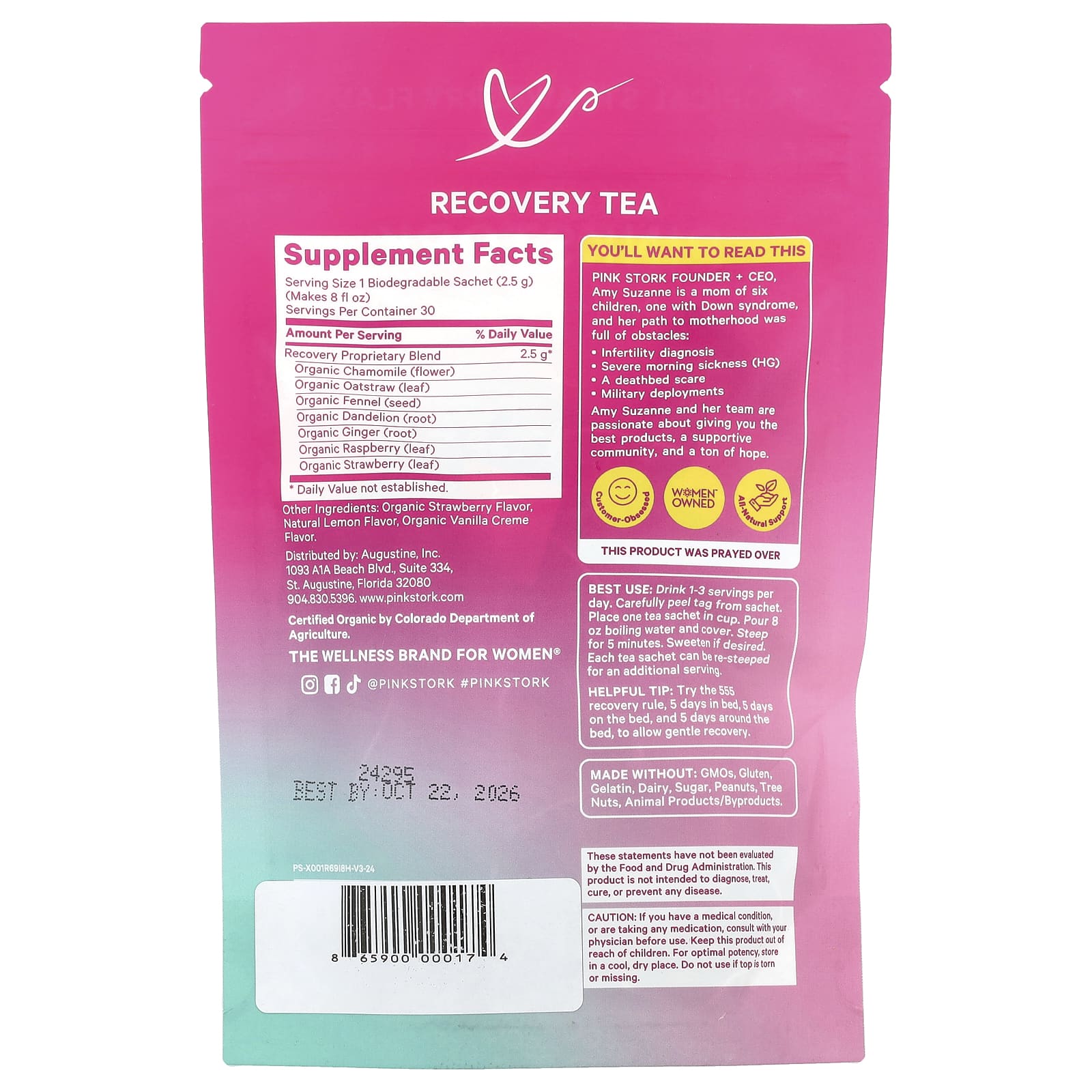 Pink Stork, Recovery Tea, Tropical Strawberry, 15 Sachets, 1.3 oz (37.5 g)