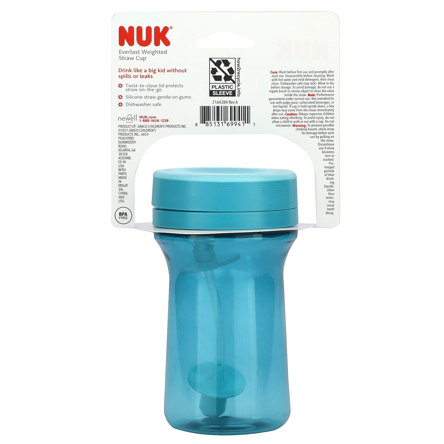 NUK, Everlast Weighted Straw Cup, 12+ Months, Teal, 10 oz (300 ml) - Image 2