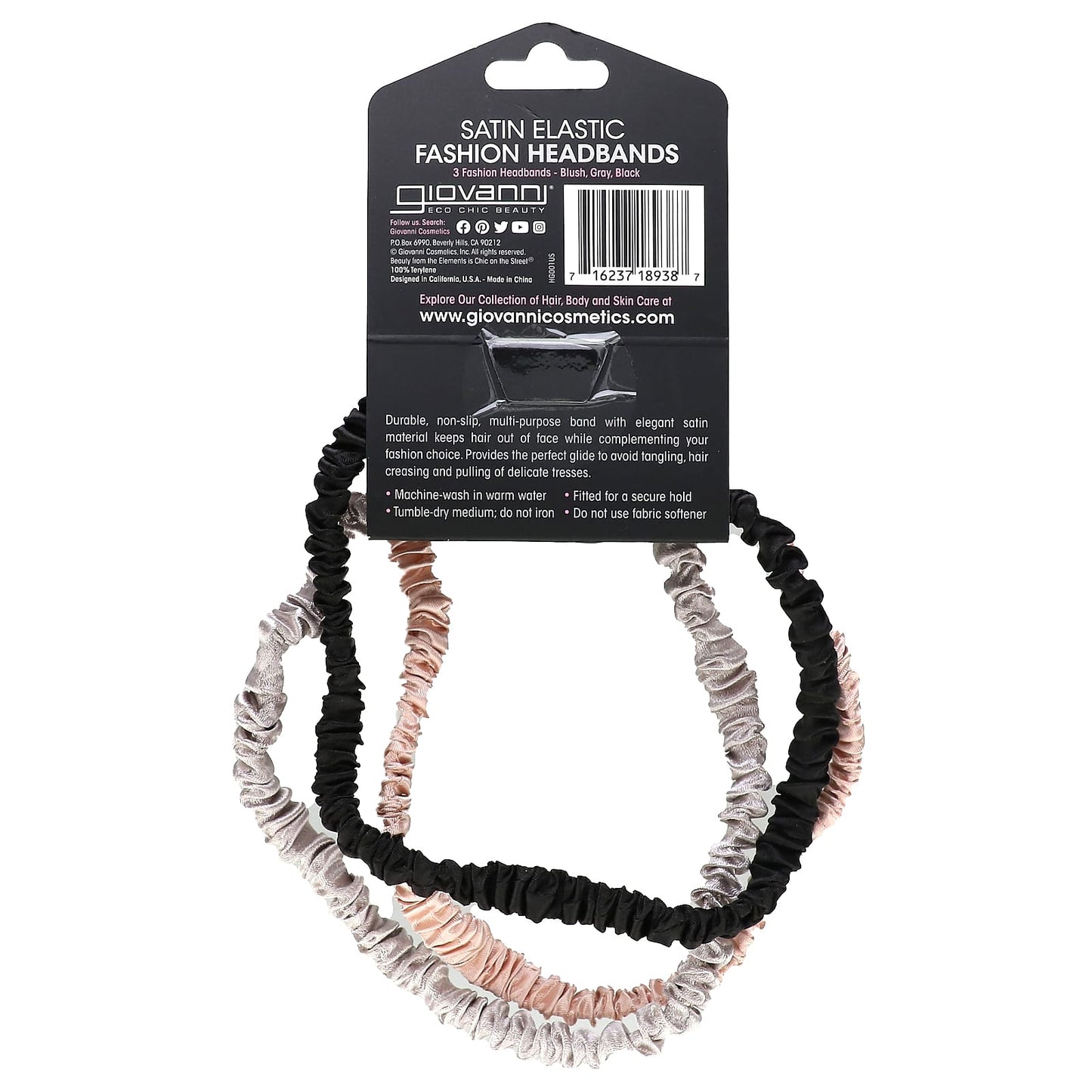 Giovanni Satin Headbands for Women - Blush, Gray, Black - Image 2