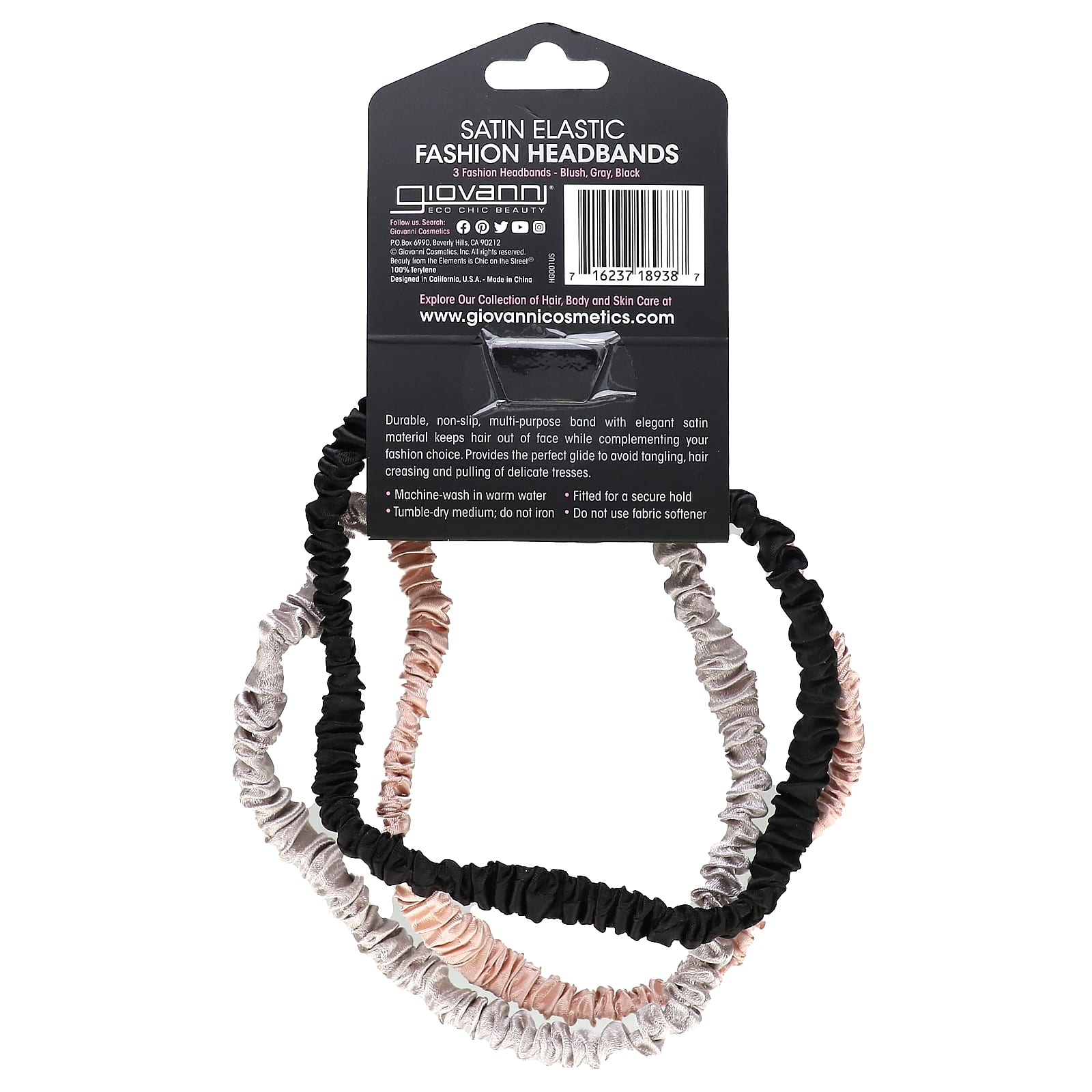 Giovanni Satin Headbands for Women - Blush, Gray, Black - Image 2