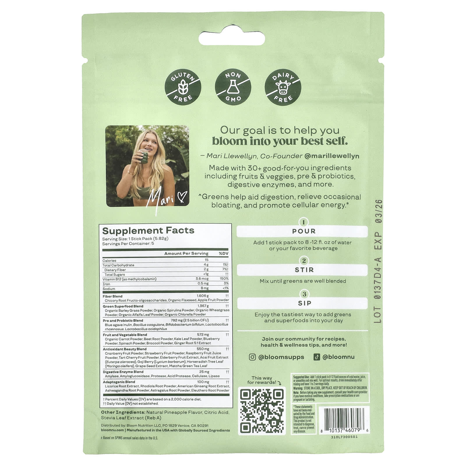 Pineapple Greens & Superfoods by Bloom - 5 Stick Packs - Image 2