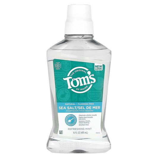 Tom's of Maine, Sea Salt Mouthwash,  Fluoride Free, Refreshing Mint, 16 fl oz (473 ml) - Image 1