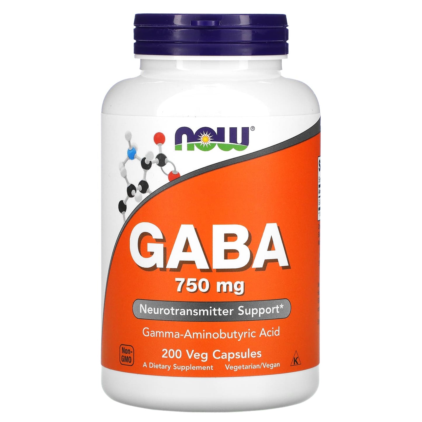 NOW Foods, GABA, 750 mg, 200 Veg Capsules - Image 1