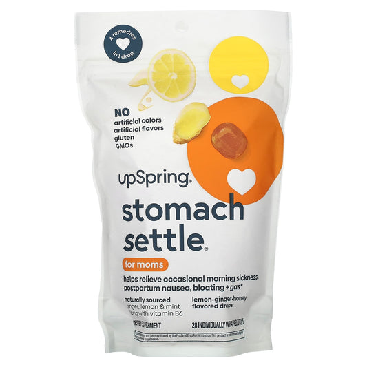 UpSpring, Stomach Settle, For Moms, Lemon-Ginger-Honey, 28 Individually Wrapped Drops - Image 1