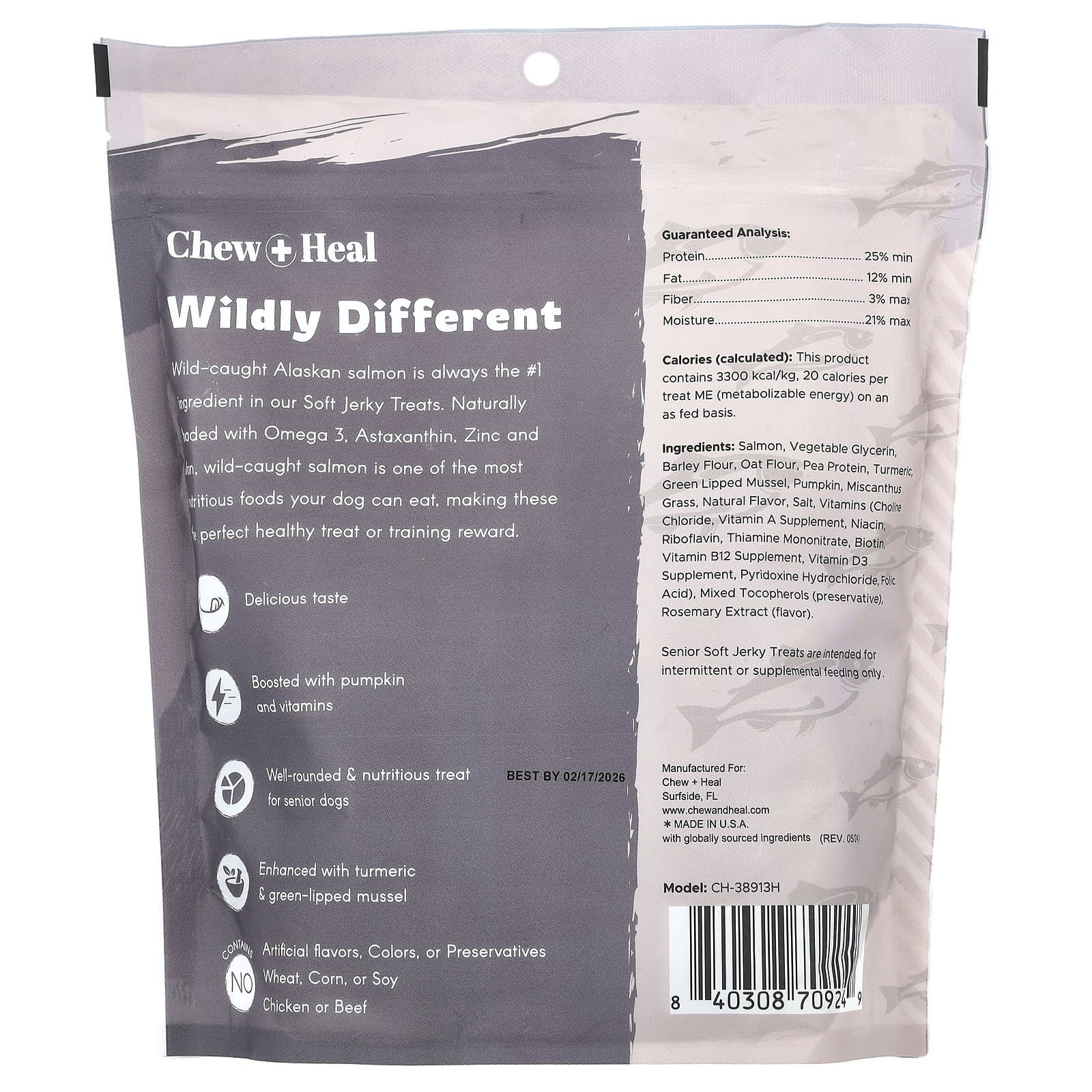 Senior Dog Soft Jerky Treats with Wild-Caught Alaskan Salmon (12 oz) - Image 2