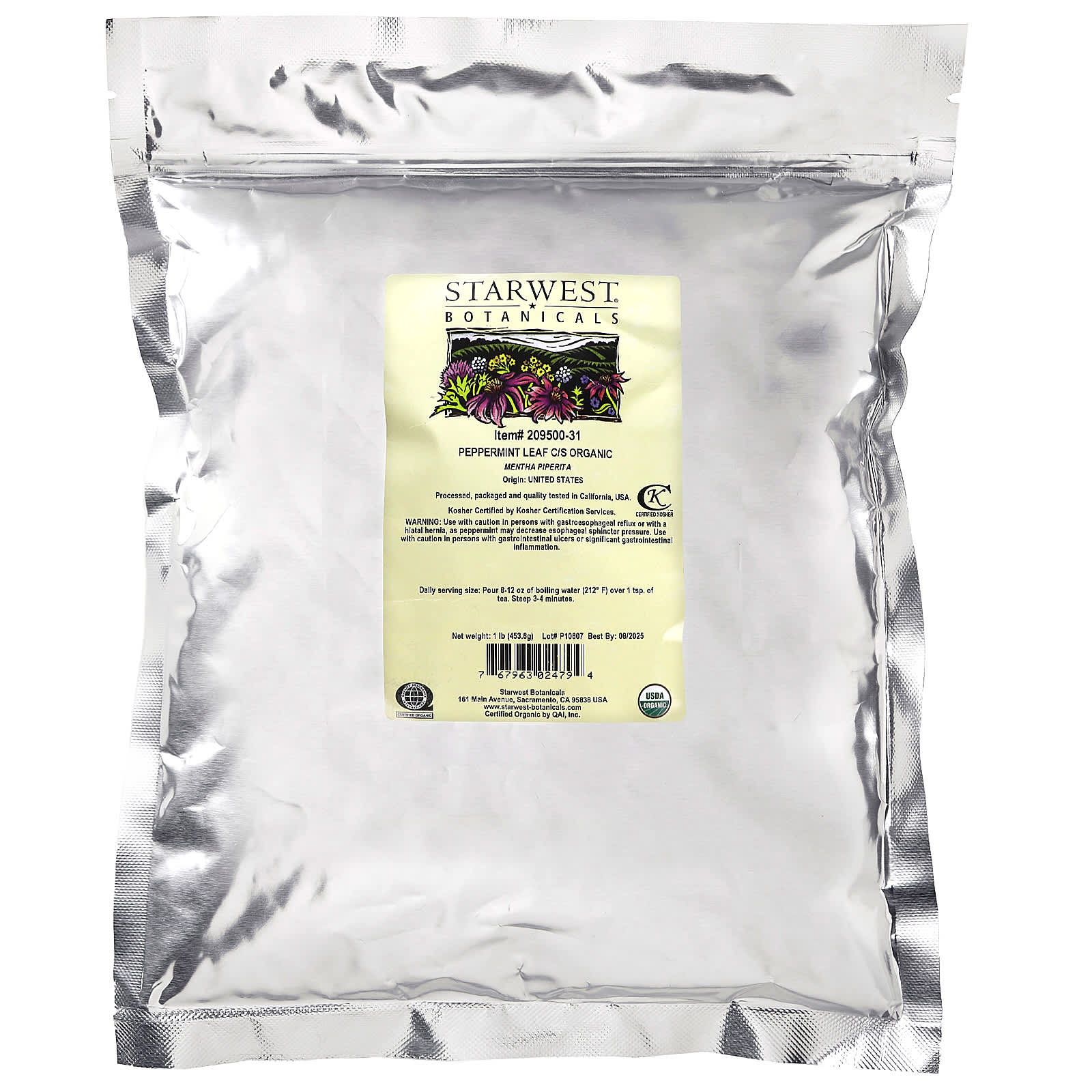 Starwest Botanicals, Organic Peppermint Leaf C/S, 1 lb (453.6 g) - Image 2