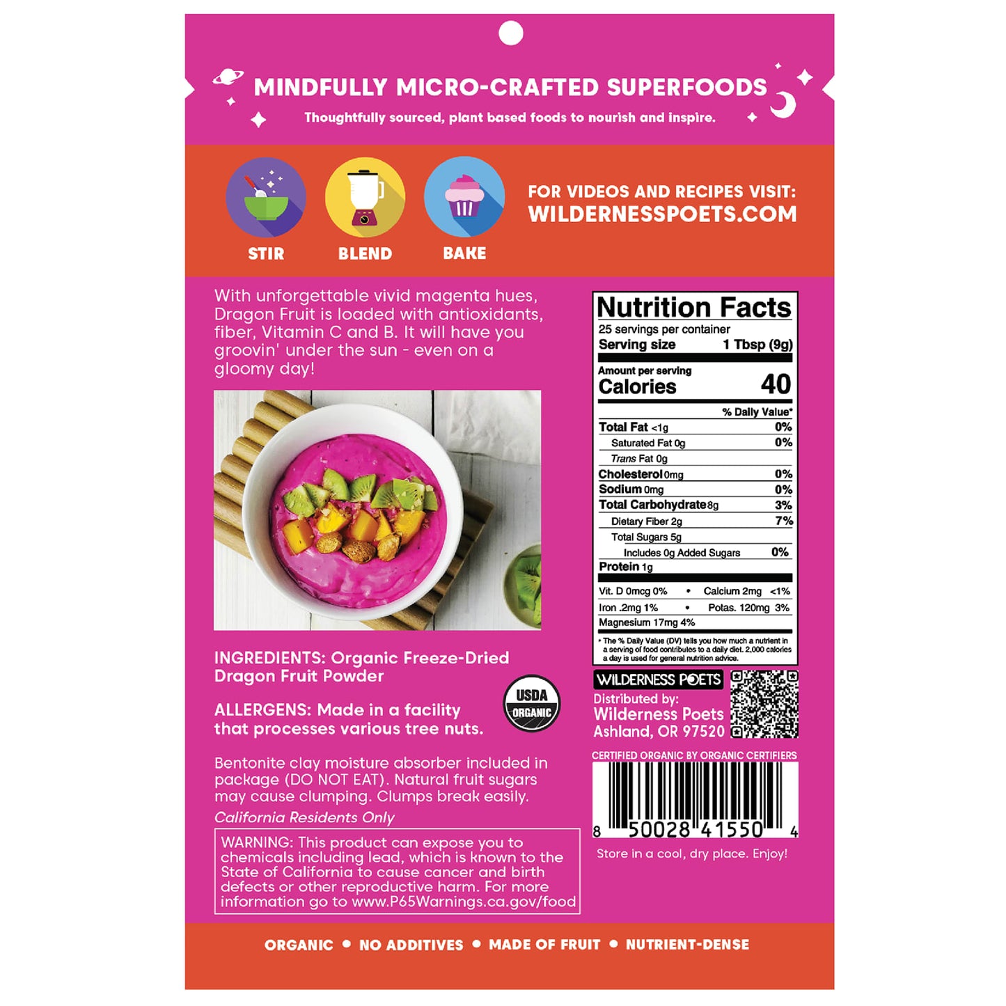 Wilderness Poets, Organic Freeze-Dried Dragon Fruit Powder, 8 oz (226 g) - Image 2
