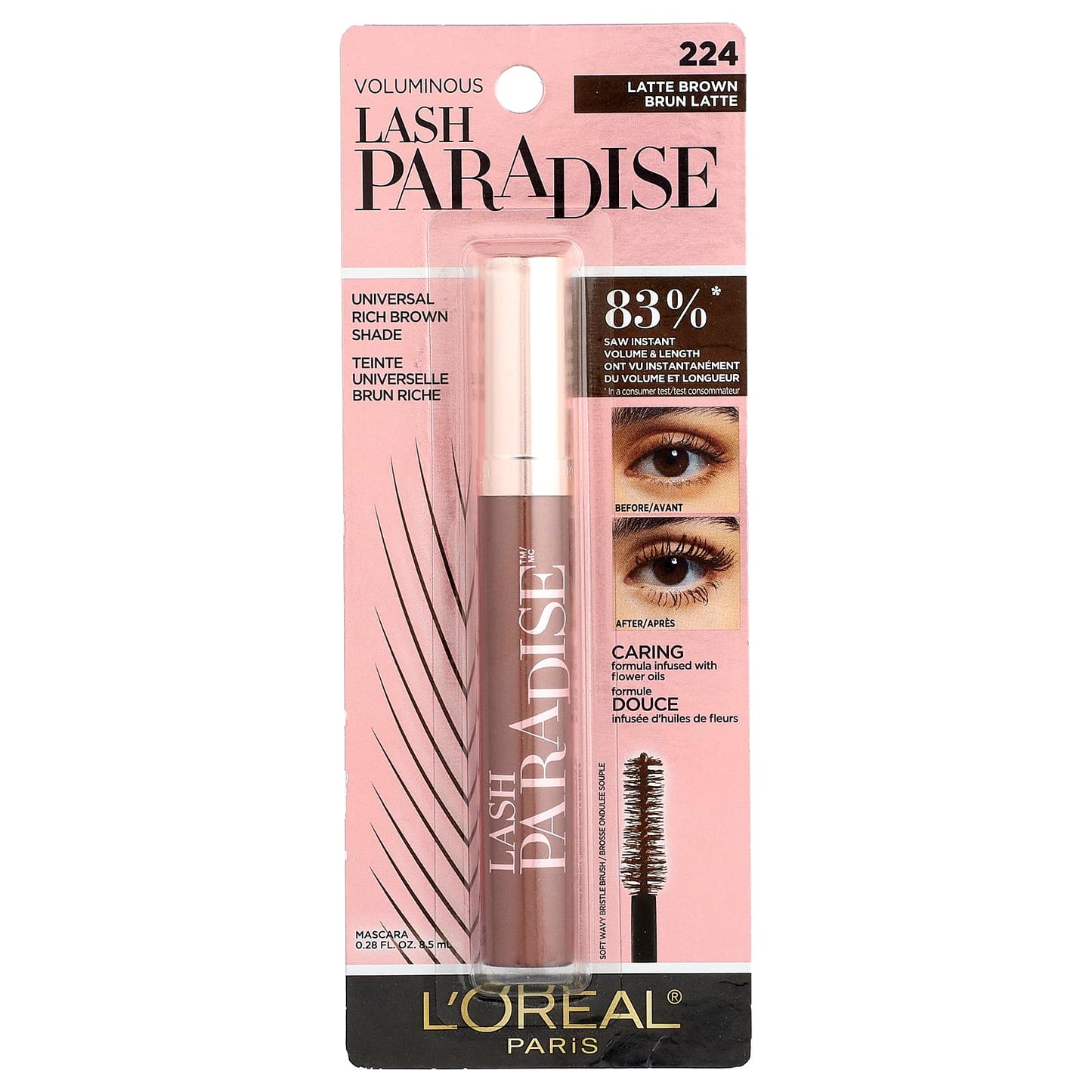 L'Oréal, Voluminous Lash Paradise Mascara, 224 Latte Brown, 0.28 fl oz (8.5 ml) - Image 2
