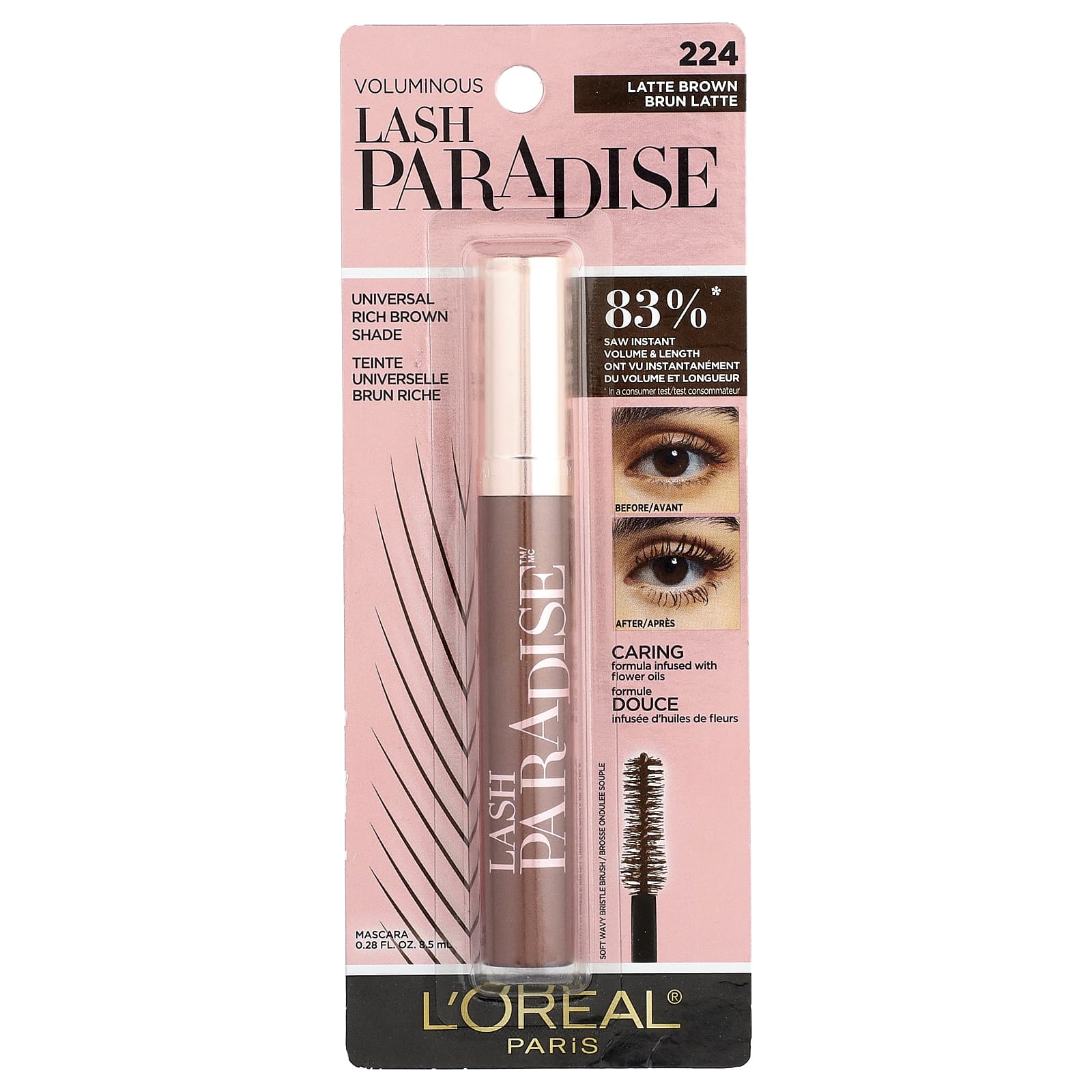 L'Oréal, Voluminous Lash Paradise Mascara, 224 Latte Brown, 0.28 fl oz (8.5 ml) - Image 2