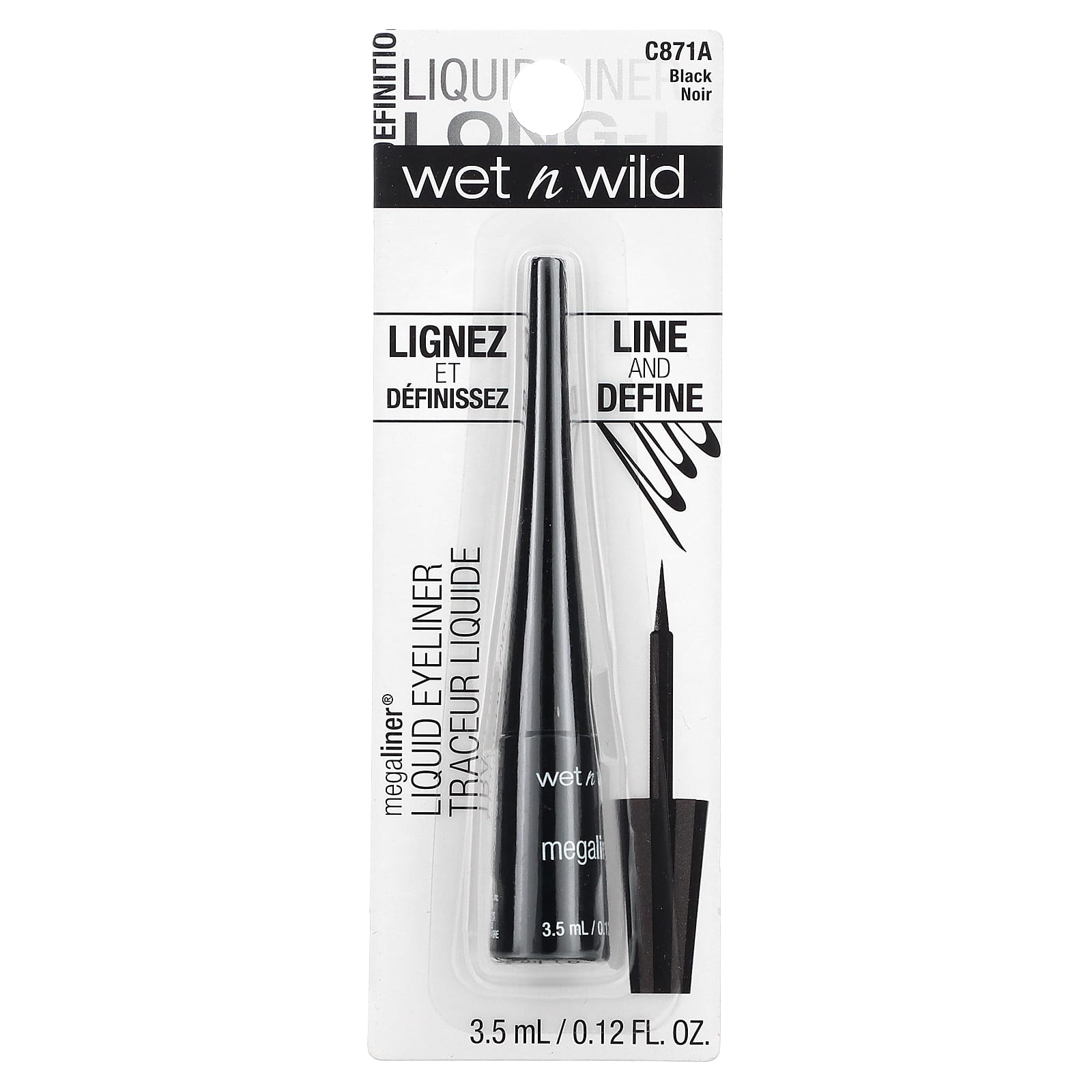 wet n wild, MegaLiner, Liquid Eyeliner, C871A Black, 0.12 fl oz (3.5 ml) - Image 2