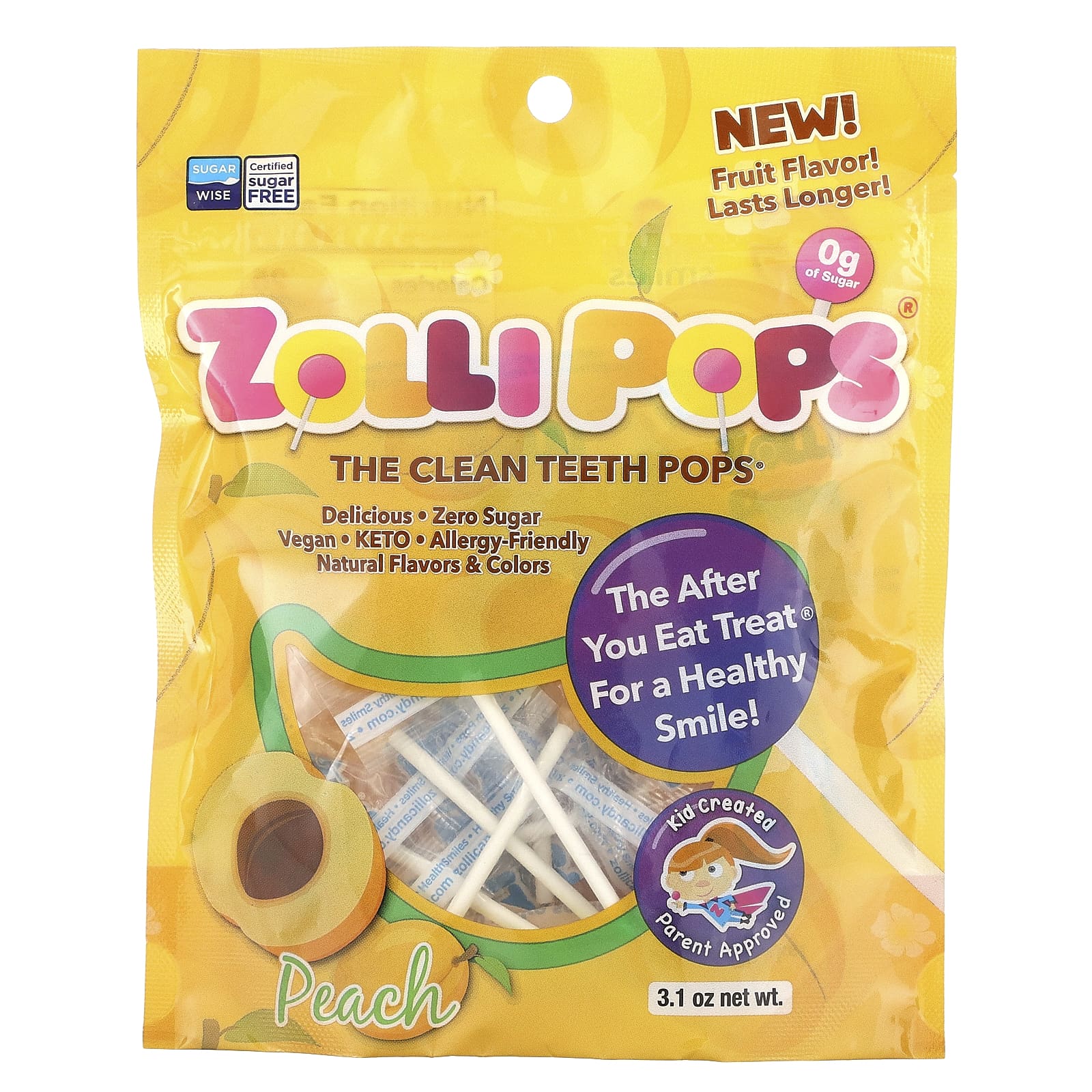 Zollipops, The Clean Teeth Pops, Peach, 3.1 oz - Image 1