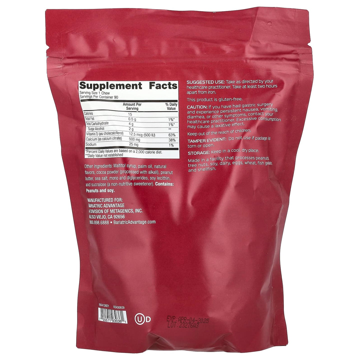 Bariatric Calcium Citrate Chewy Bites - Sugar-Free, Peanut Butter Chocolate, 90 Soft Chews - Image 2