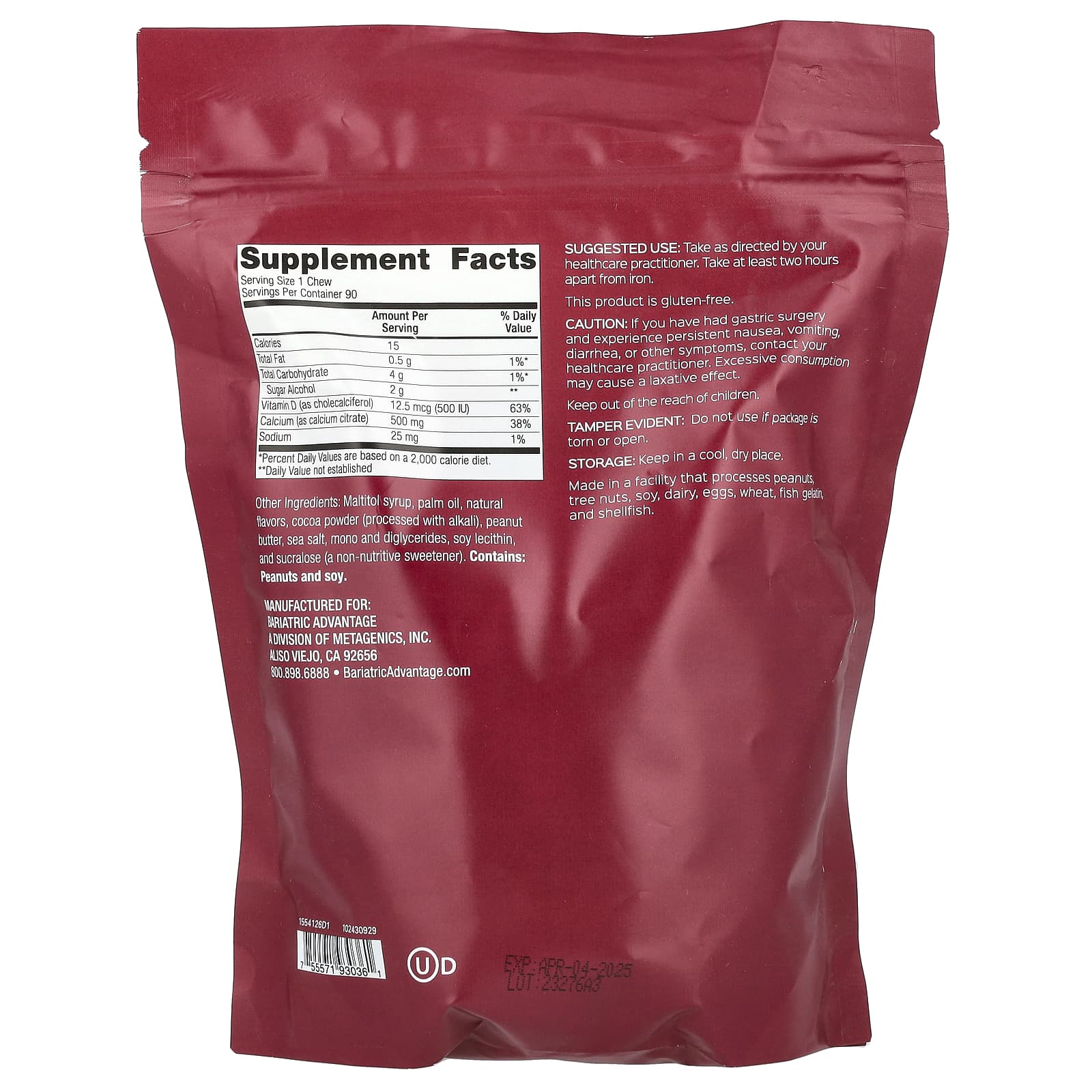 Bariatric Calcium Citrate Chewy Bites - Sugar-Free, Peanut Butter Chocolate, 90 Soft Chews - Image 2