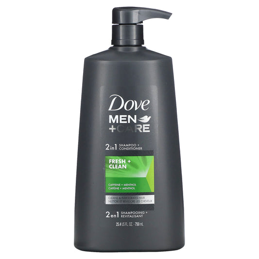Dove Men+Care Fresh & Clean 2-in-1 Shampoo & Conditioner, 25.4 fl oz (750 ml) - Image 1