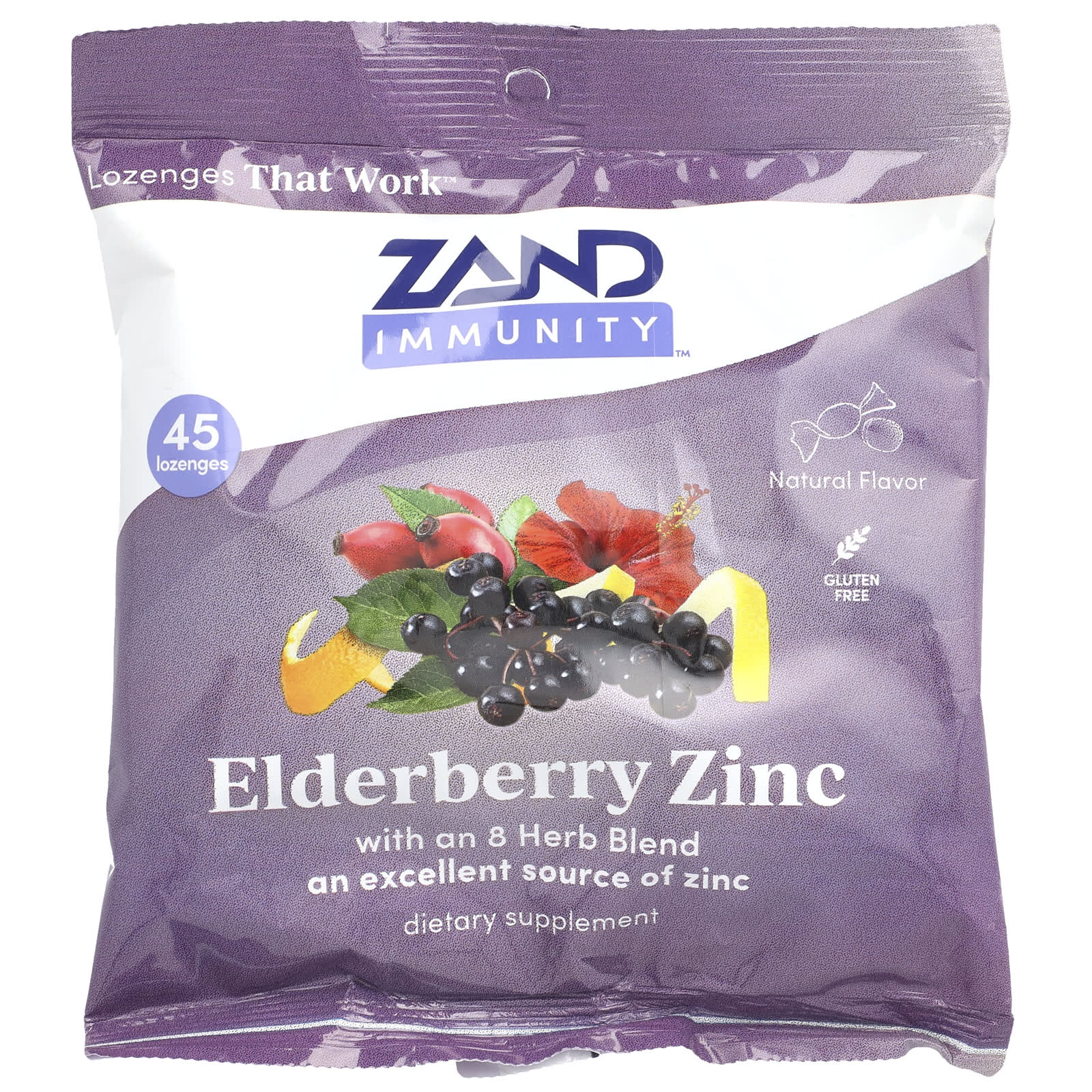 Zand, Immunity, Elderberry Zinc, Natural, 45 Lozenges - Image 1