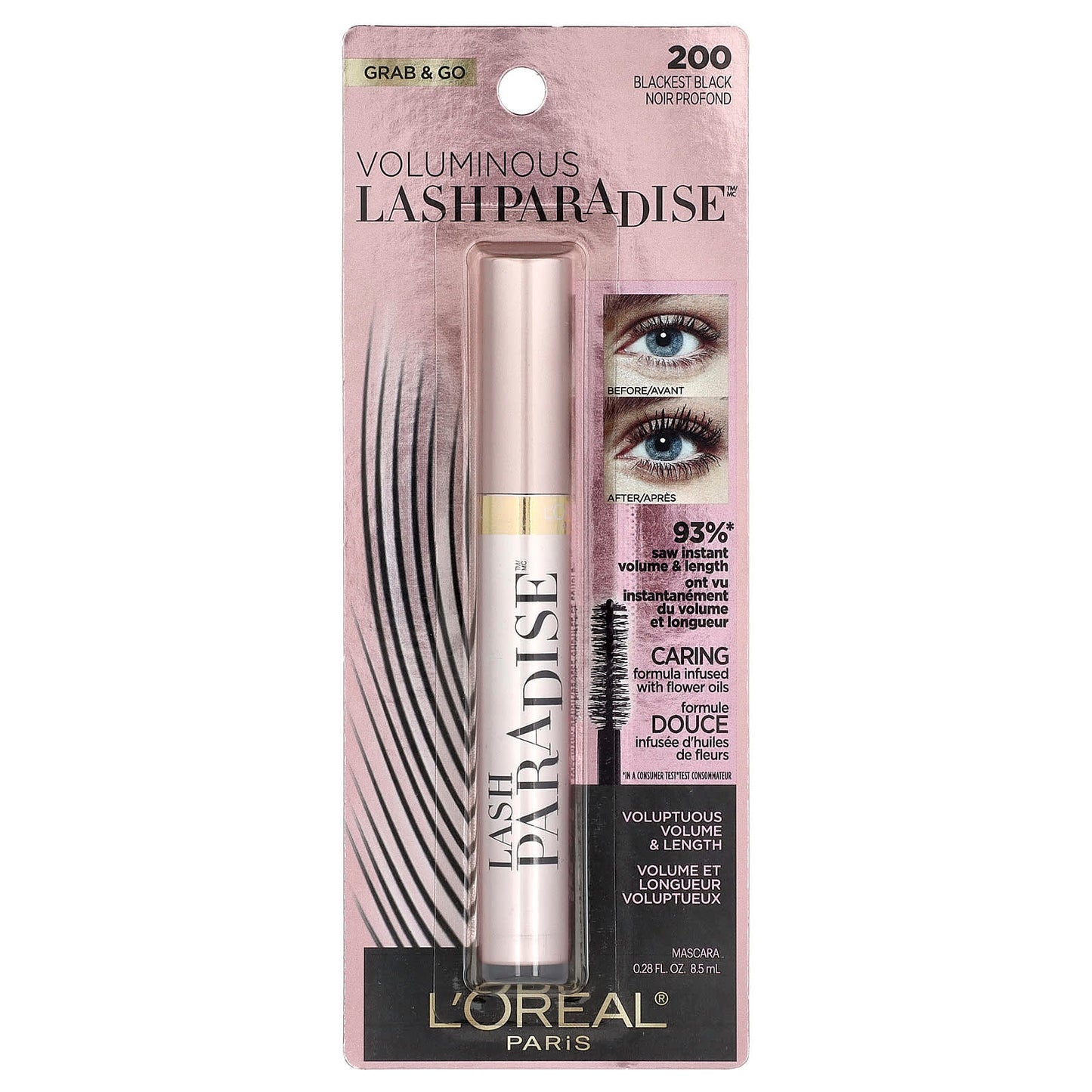 L'Oréal, Voluminous Lash Paradise™ Mascara, 200 Blackest Black, 0.28 fl oz (8.5 ml) - Image 2