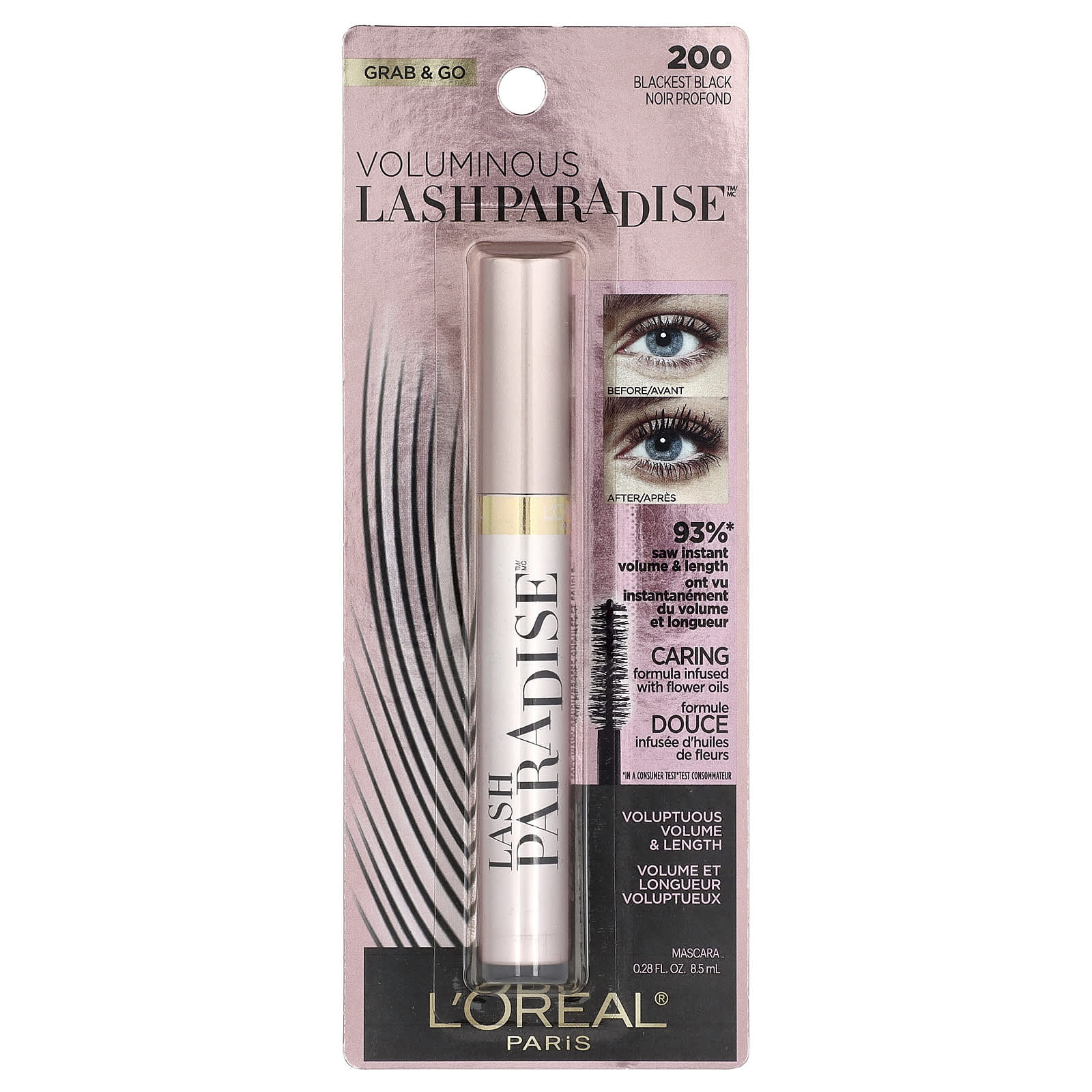 L'Oréal, Voluminous Lash Paradise™ Mascara, 200 Blackest Black, 0.28 fl oz (8.5 ml) - Image 2
