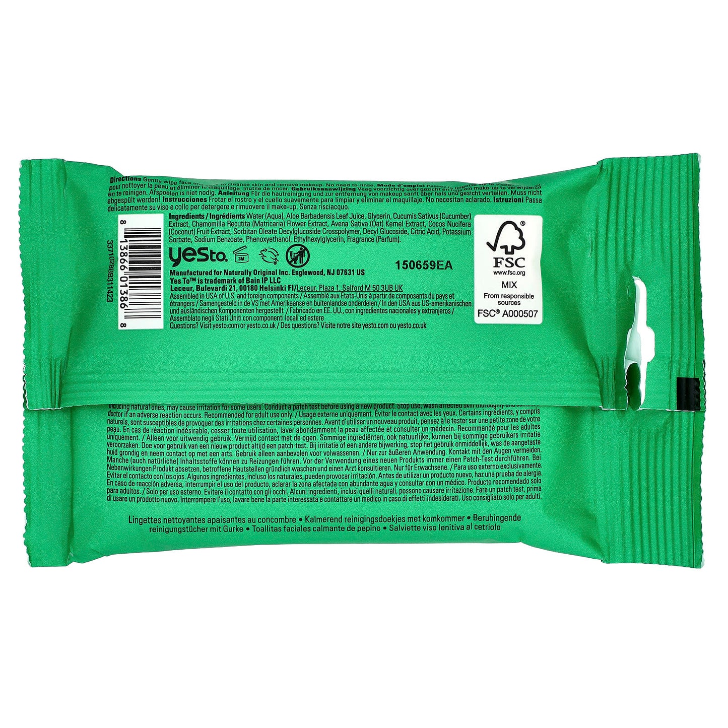 Yes To, Calming Facial Wipes, Sensitive Skin, Cucumbers , 10 Wipes - Image 2