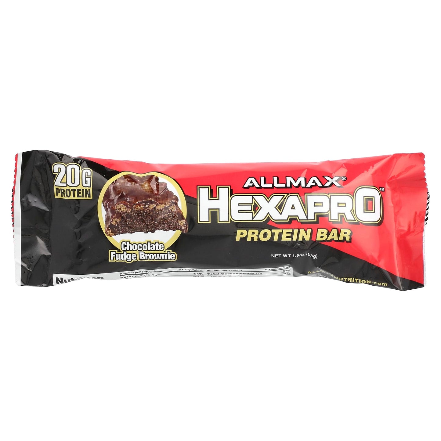 ALLMAX Hexapro Chocolate Fudge Brownie Protein Bar (20g Protein, Low Sugar) - Image 1