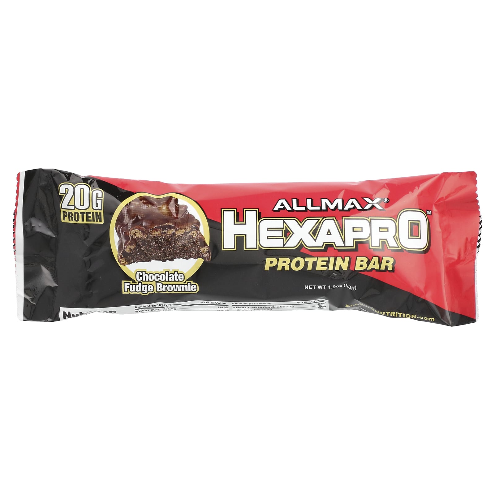 ALLMAX Hexapro Chocolate Fudge Brownie Protein Bar (20g Protein, Low Sugar) - Image 1