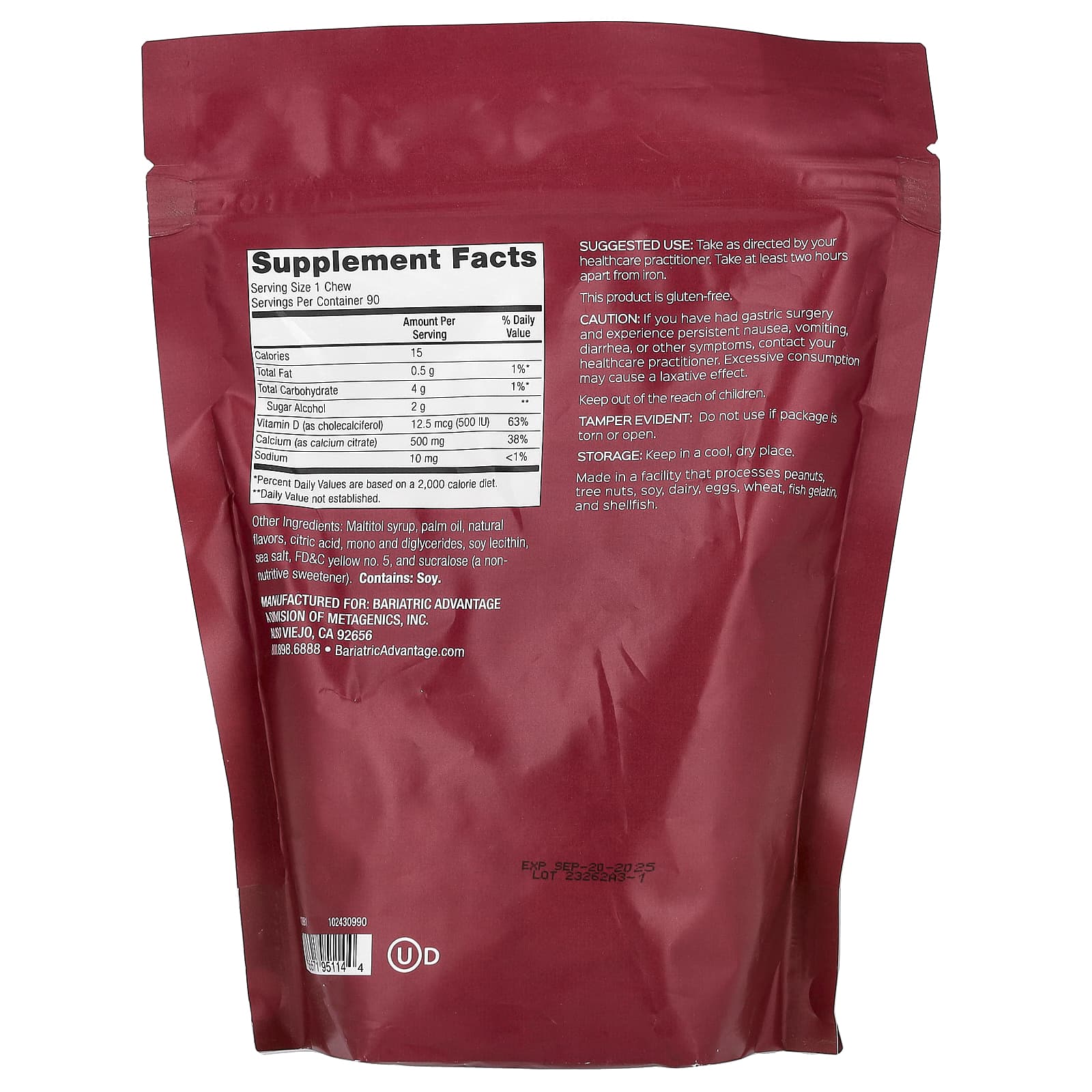 Bariatric Calcium Support for Gastric Patients, Sugar-Free Soft Chews - Image 2