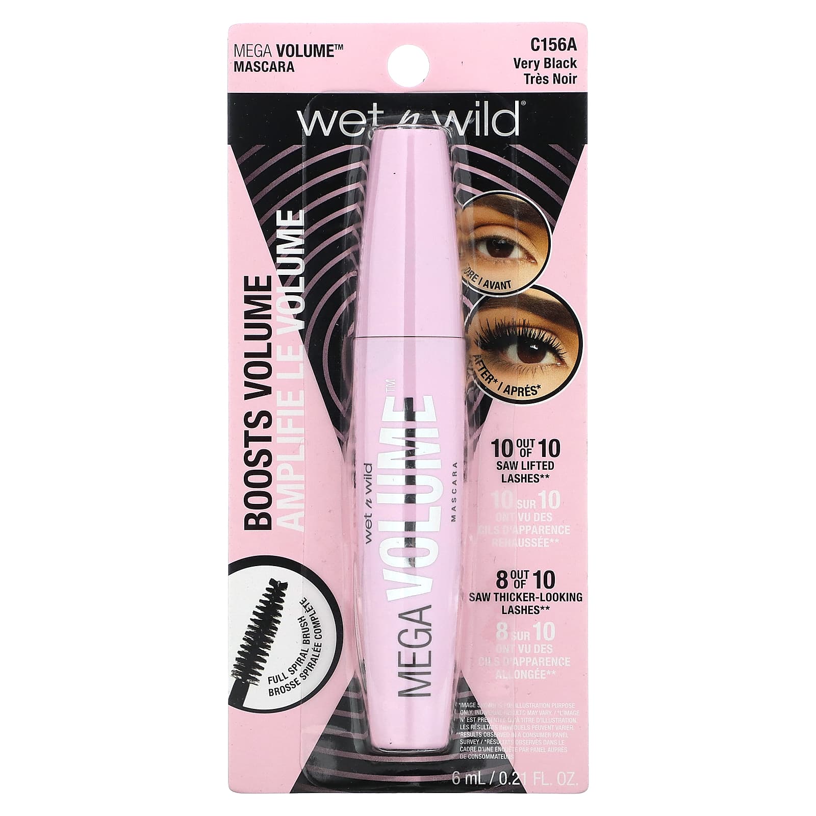 wet n wild, Mega Volume Mascara, C156A Very Black, 0.21 fl oz (6 ml) - Image 2