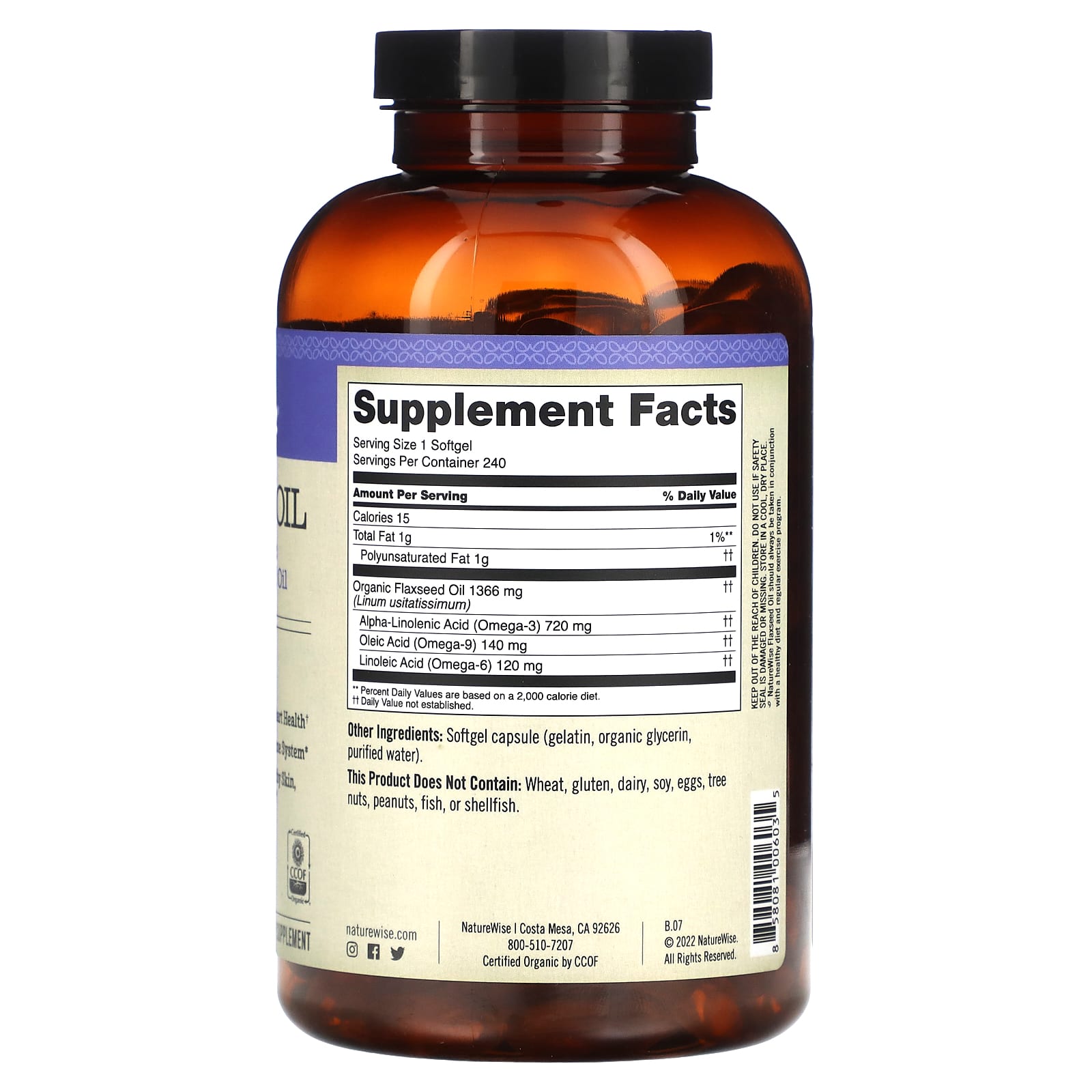 NatureWise, Flaxseed Oil, 240 Softgels - Image 2