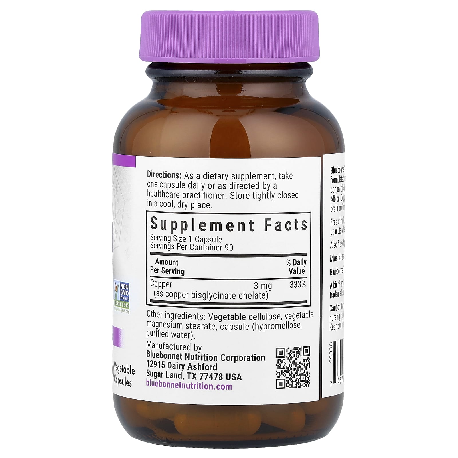 Bluebonnet Nutrition Chelated Copper for Brain & Immune Health - 90 Caps - Image 2