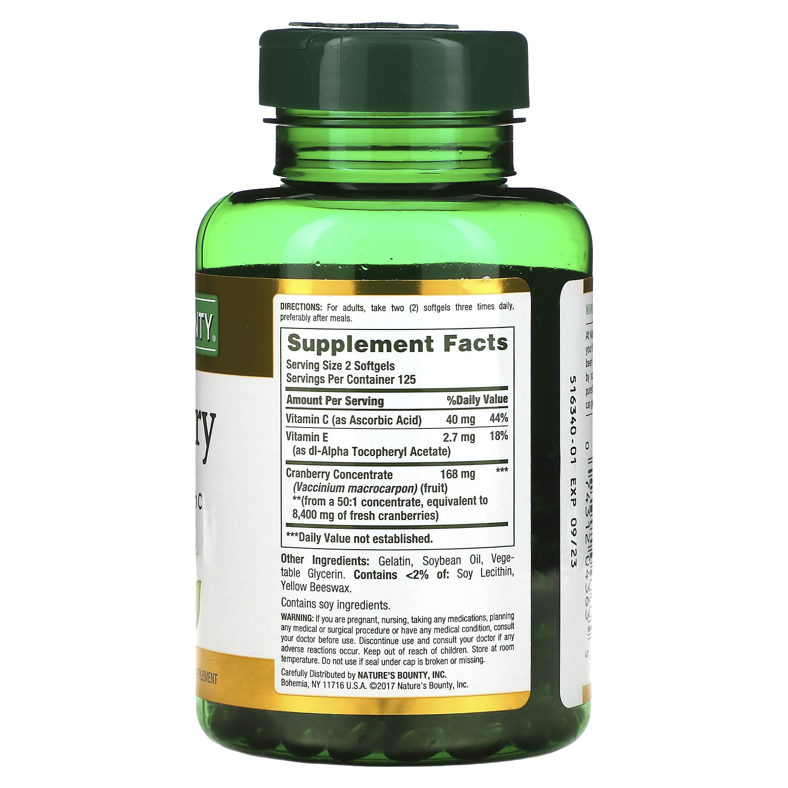 Nature's Bounty, Cranberry with Vitamin C, 250 Rapid Release Softgels