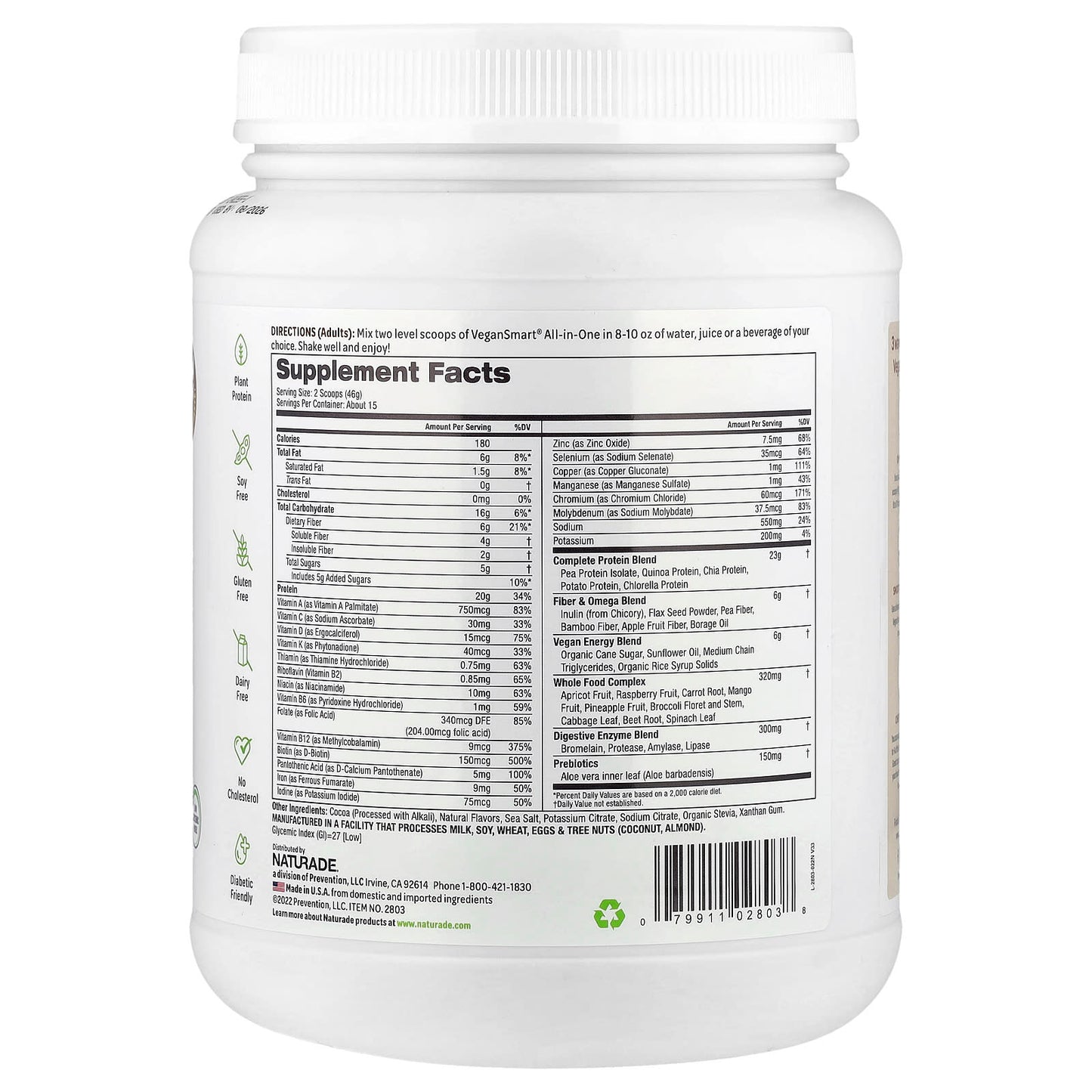 VeganSmart, All-In-One Nutritional Shake, Chocolate, 1.51 lb (690 g)