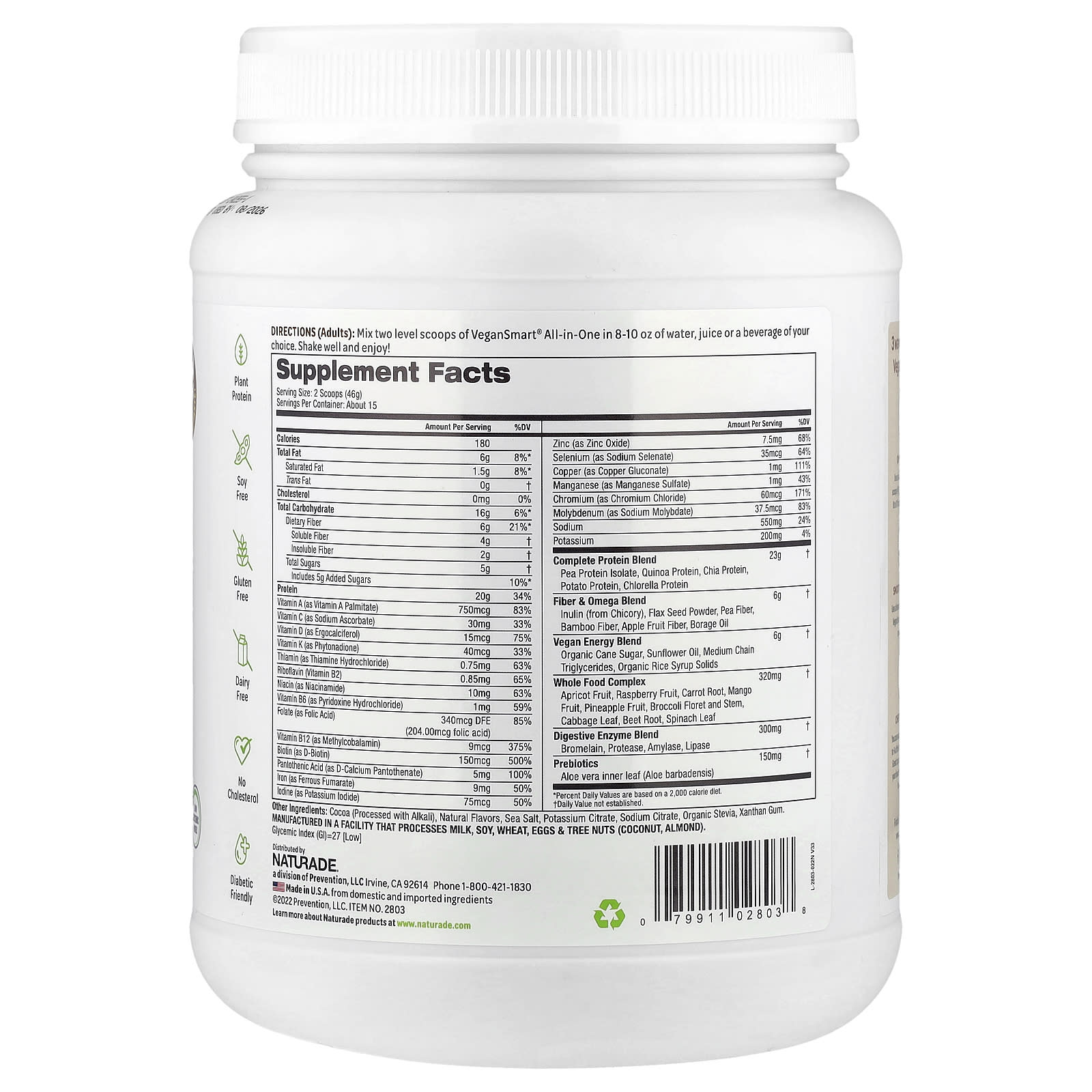 VeganSmart, All-In-One Nutritional Shake, Chocolate, 1.51 lb (690 g)