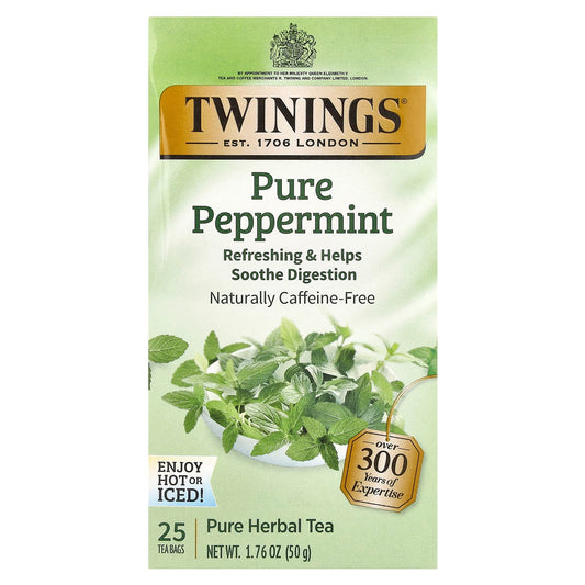 Twinings, Pure Herbal Tea, Pure Peppermint, Caffeine Free, 25 Tea Bags, 1.76 oz (50 g) - Image 1