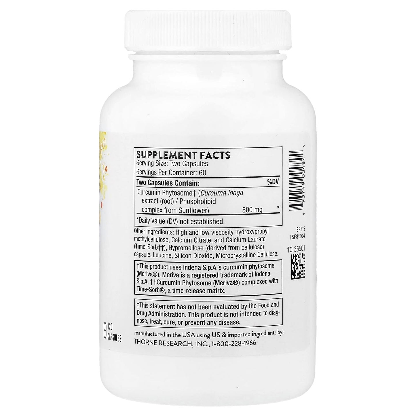 Thorne, Curcumin Phytosome, Sustained Release, 120 Capsules (250 mg per Capsule) - Image 2