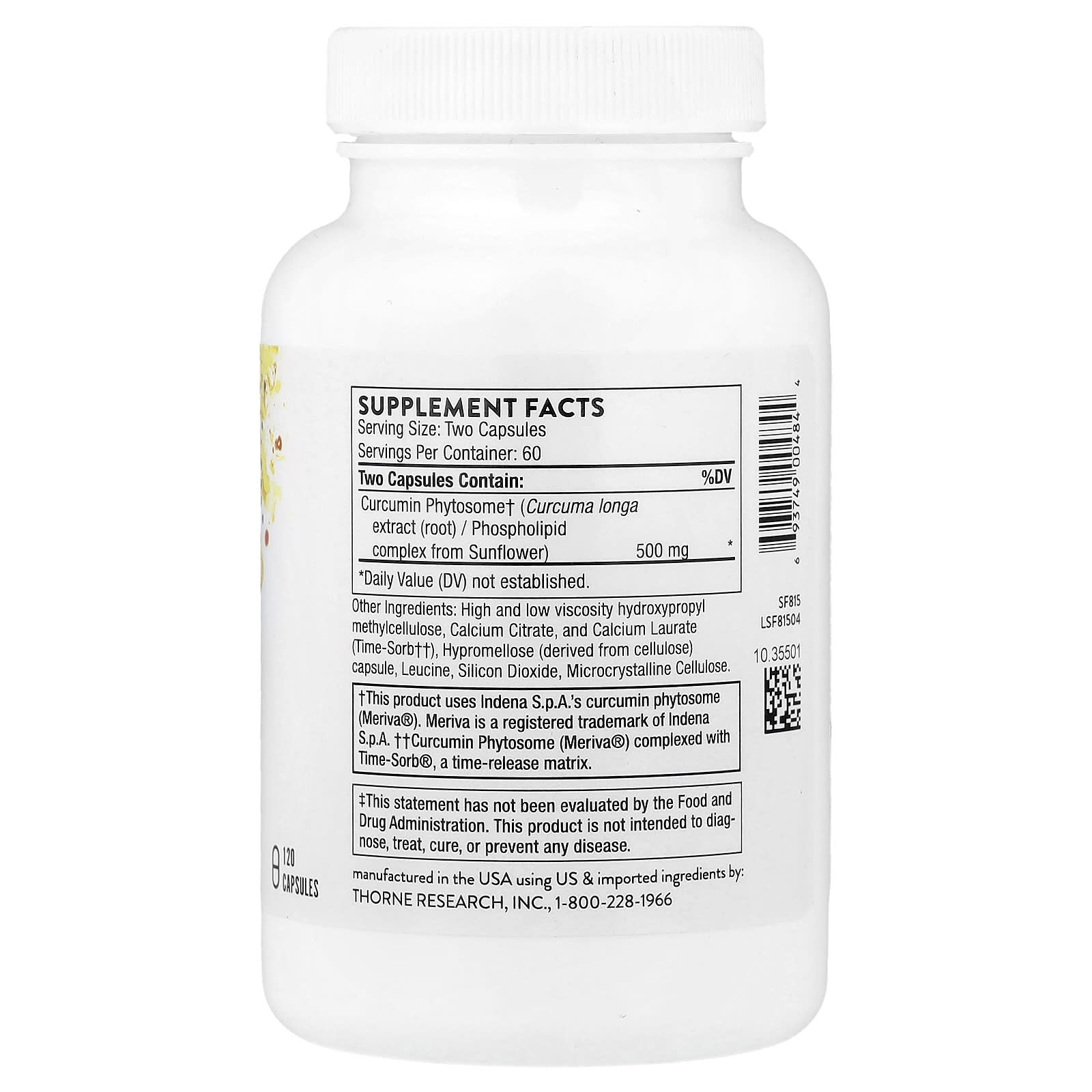 Thorne, Curcumin Phytosome, Sustained Release, 120 Capsules (250 mg per Capsule) - Image 2