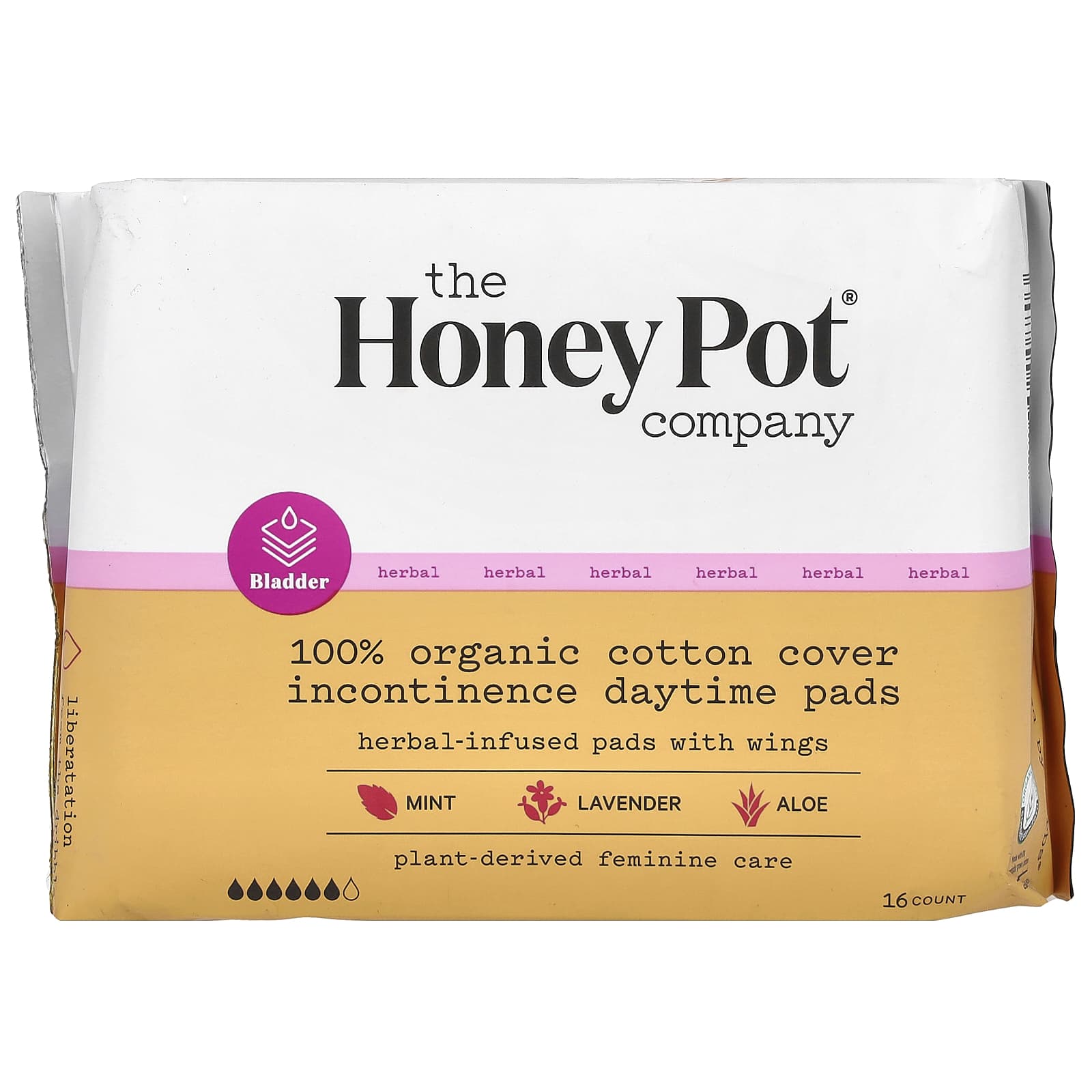 The Honey Pot Company, Herbal-Infused Pads With Wings, Daytime, 16 Count - Image 1