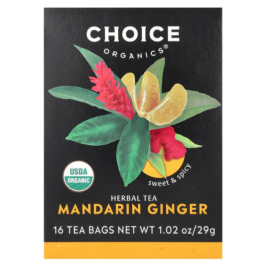 Choice Organic Teas, Herbal Tea, Mandarin Ginger, Caffeine Free, 16 Tea Bags, 1.02 oz (29 g)
