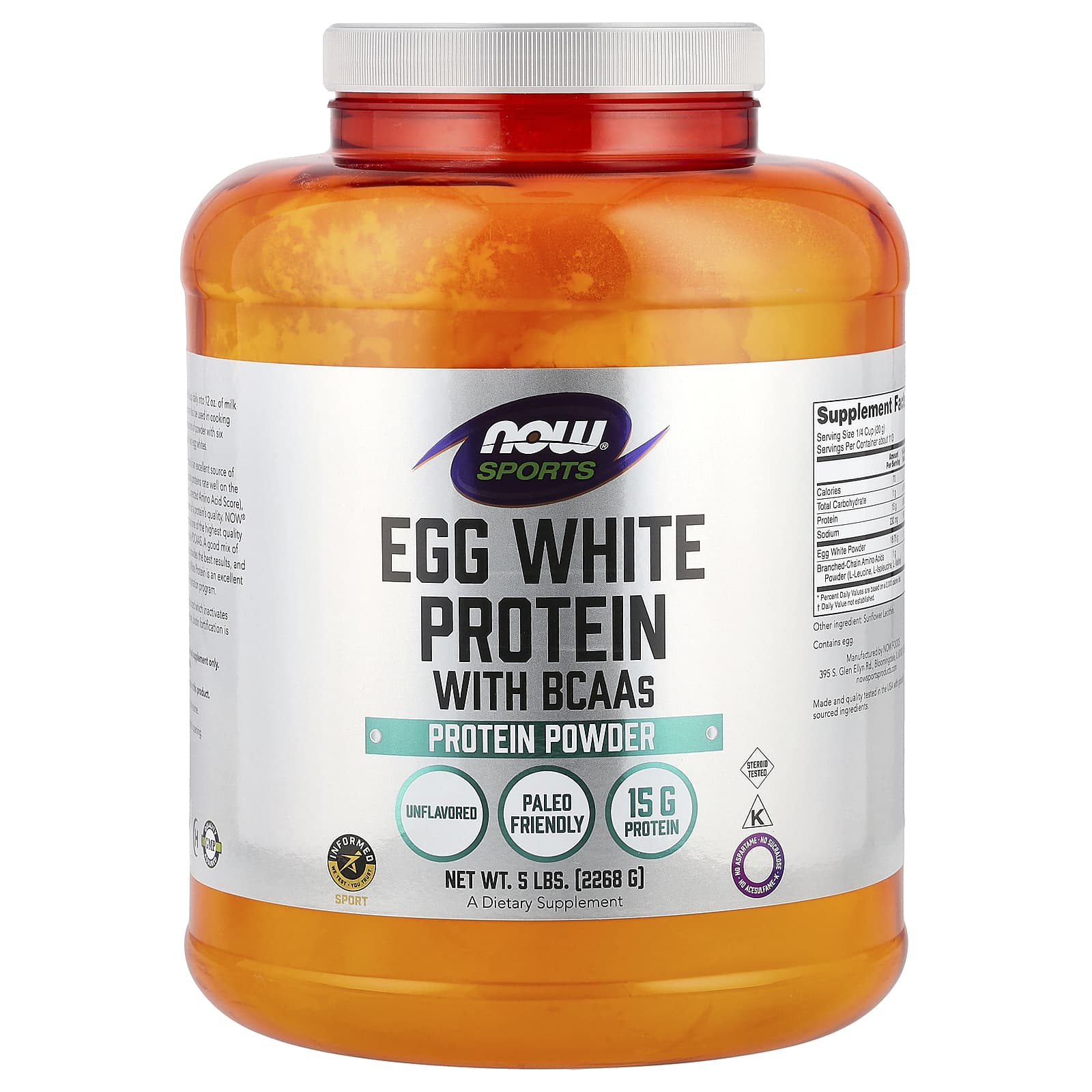 NOW Foods, Sports, Egg White Protein Powder With BCAAs , Unflavored, 5 lbs (2,268 g) - Image 1